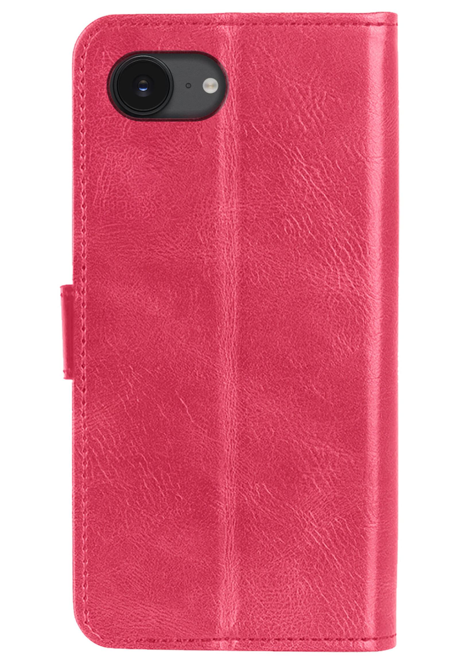 LUQ LUQ iPhone 16E Hoesje Bookcase Met 2x Screenprotector - Donkerroze