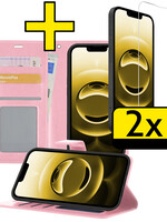 LUQ LUQ iPhone 16E Hoesje Bookcase Met 2x Screenprotector - Lichtroze
