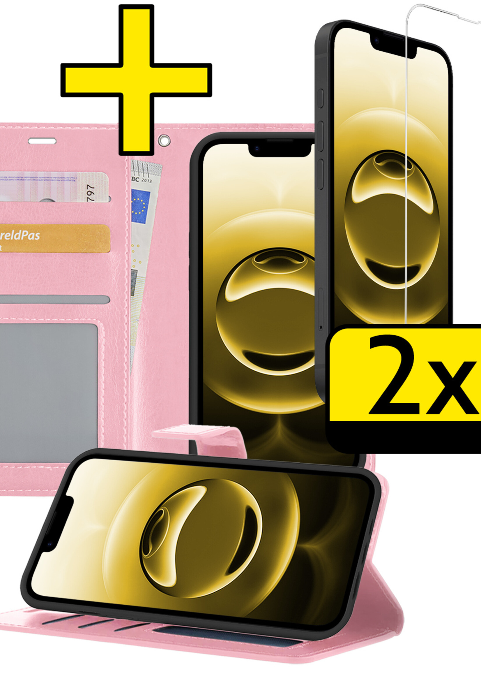 LUQ LUQ iPhone 16E Hoesje Bookcase Met 2x Screenprotector - Lichtroze