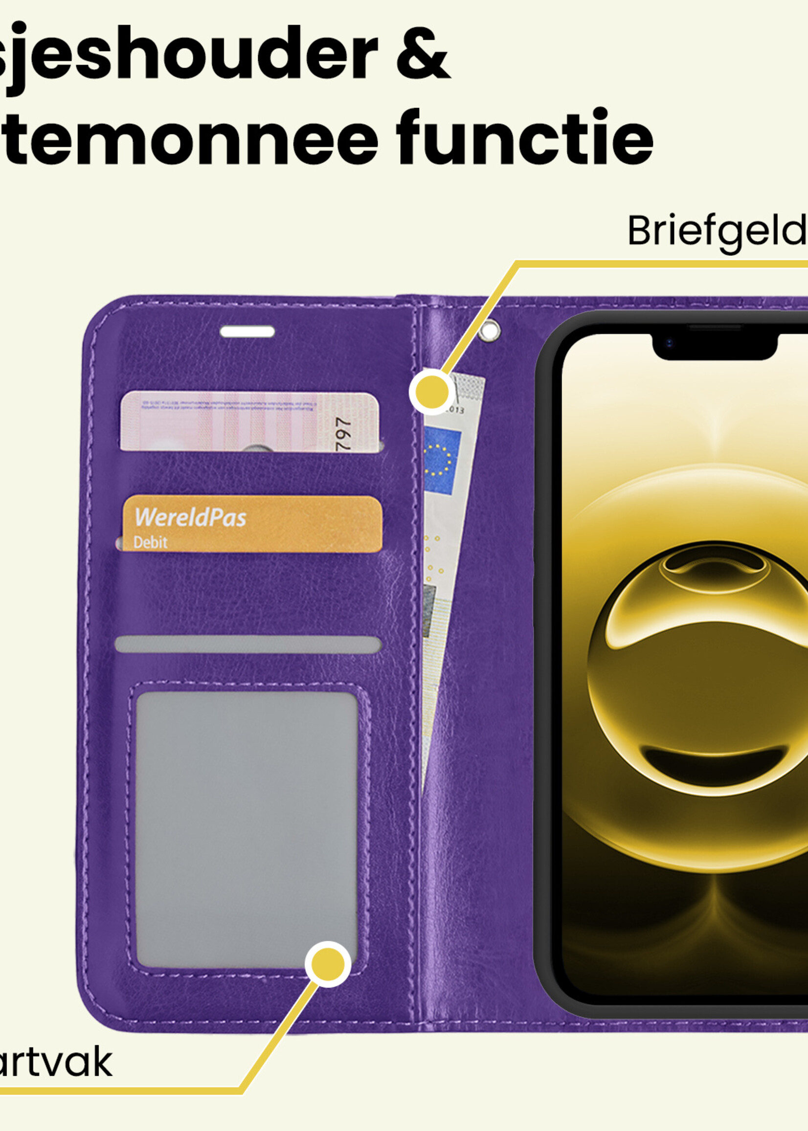 LUQ LUQ iPhone 16E Hoesje Bookcase Met 2x Screenprotector - Paars