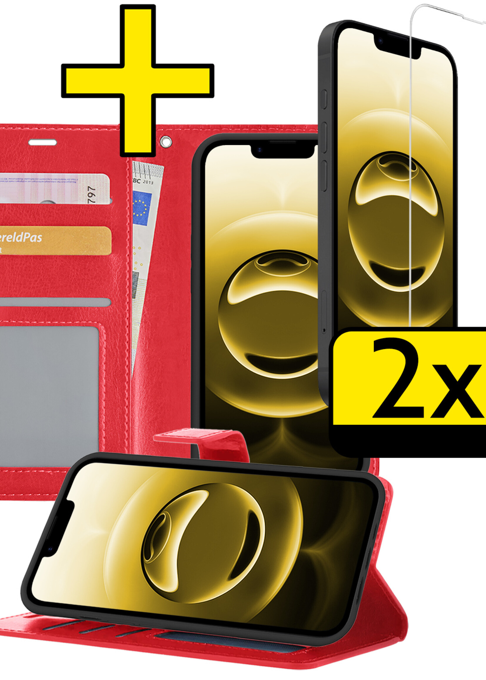 LUQ LUQ iPhone 16E Hoesje Bookcase Met 2x Screenprotector - Rood