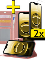 LUQ LUQ iPhone 16E Hoesje Bookcase Met 2x Screenprotector - Rose Goud