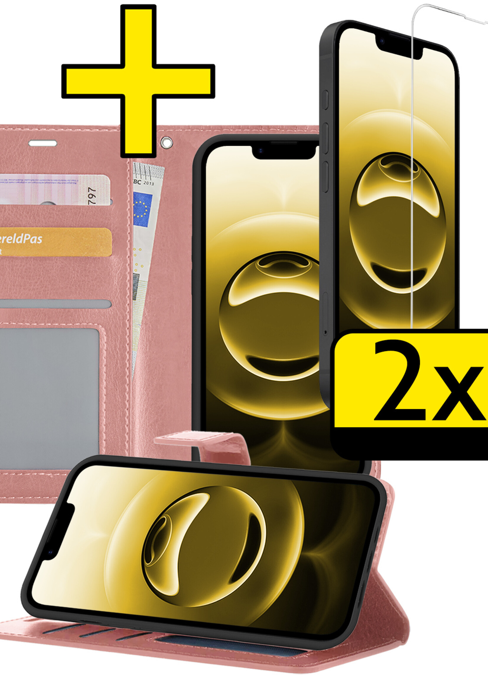 LUQ LUQ iPhone 16E Hoesje Bookcase Met 2x Screenprotector - Rose Goud