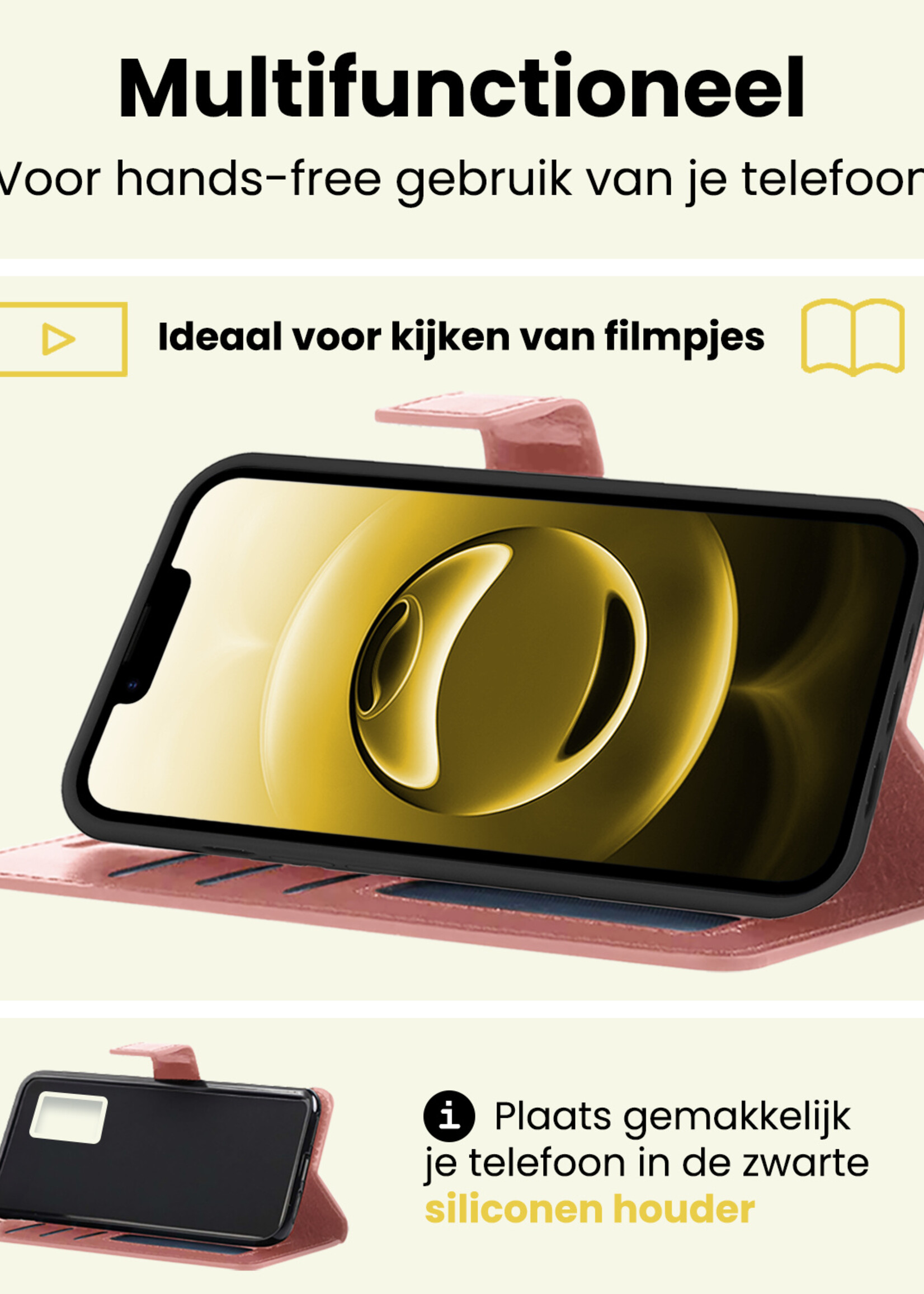 LUQ LUQ iPhone 16E Hoesje Bookcase Met 2x Screenprotector - Rose Goud