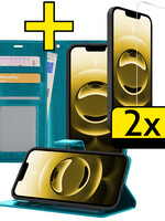 LUQ LUQ iPhone 16E Hoesje Bookcase Met 2x Screenprotector - Turquoise
