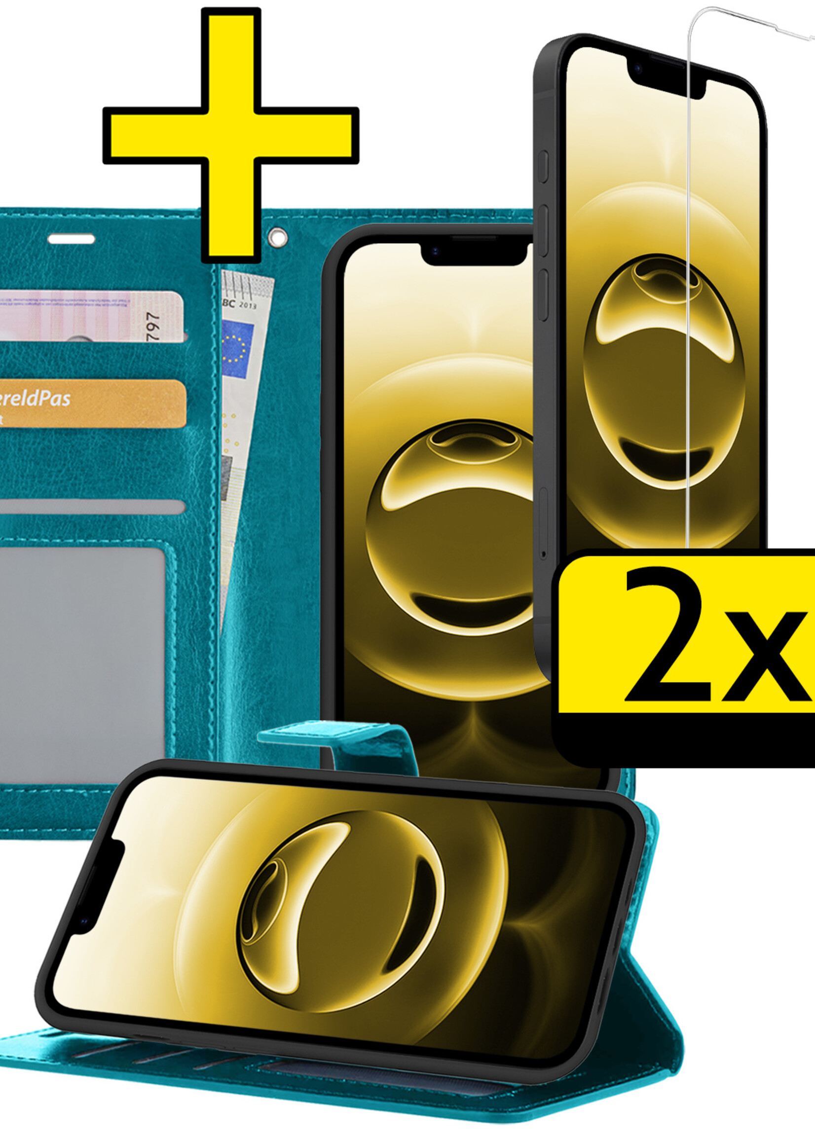 LUQ LUQ iPhone 16E Hoesje Bookcase Met 2x Screenprotector - Turquoise