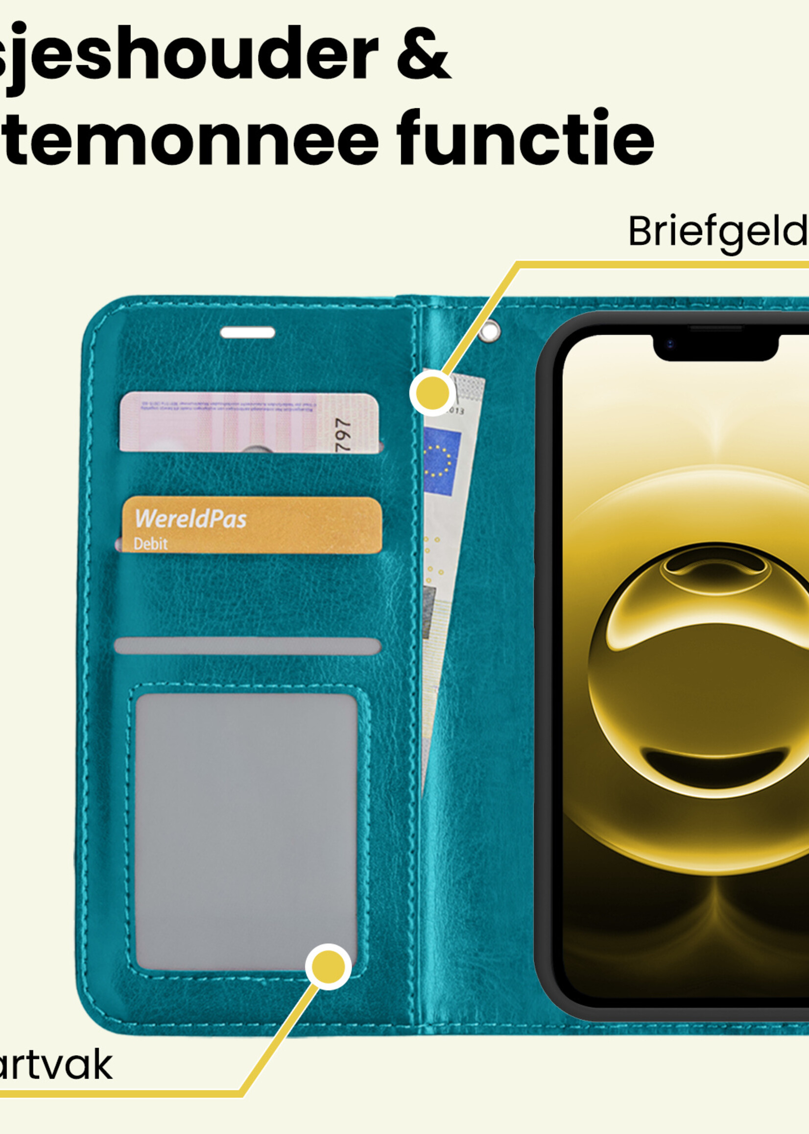 LUQ LUQ iPhone 16E Hoesje Bookcase Met 2x Screenprotector - Turquoise