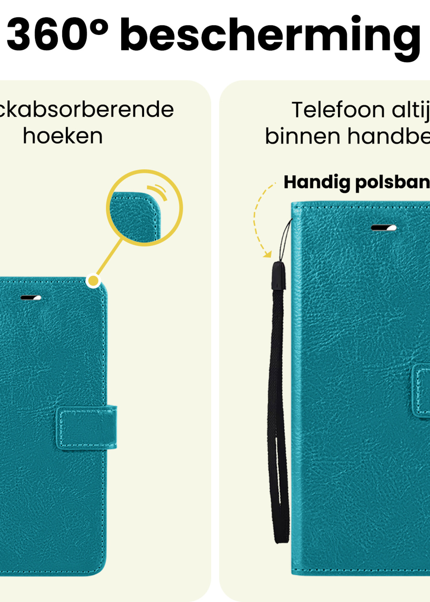 LUQ LUQ iPhone 16E Hoesje Bookcase Met 2x Screenprotector - Turquoise