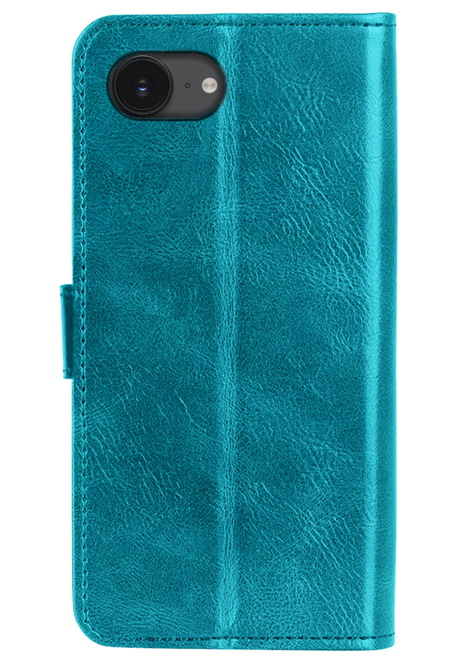 LUQ LUQ iPhone 16E Hoesje Bookcase Met 2x Screenprotector - Turquoise