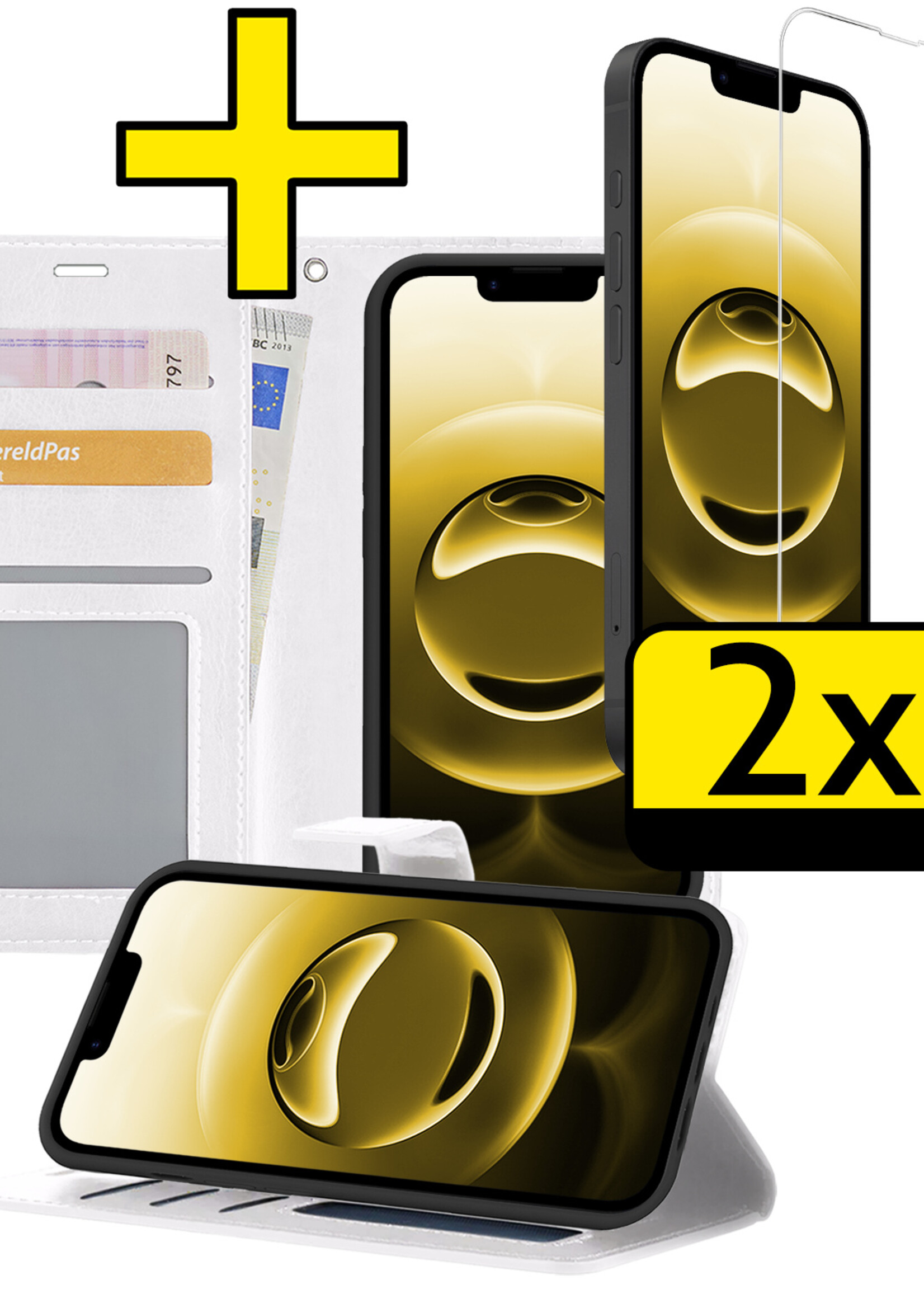 LUQ LUQ iPhone 16E Hoesje Bookcase Met 2x Screenprotector - Wit