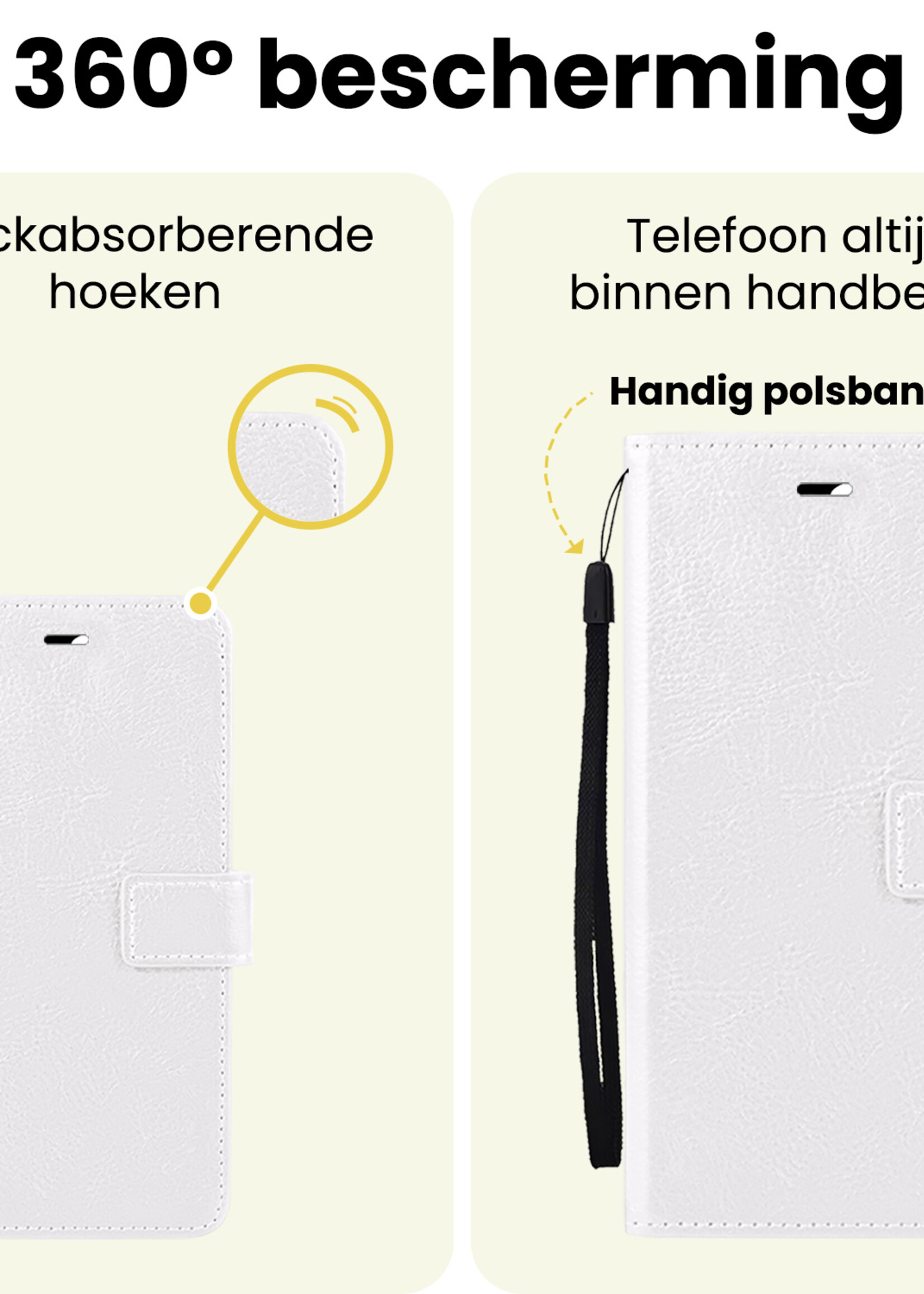 LUQ LUQ iPhone 16E Hoesje Bookcase Met 2x Screenprotector - Wit