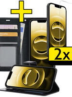 LUQ LUQ iPhone 16E Hoesje Bookcase Met 2x Screenprotector - Zwart