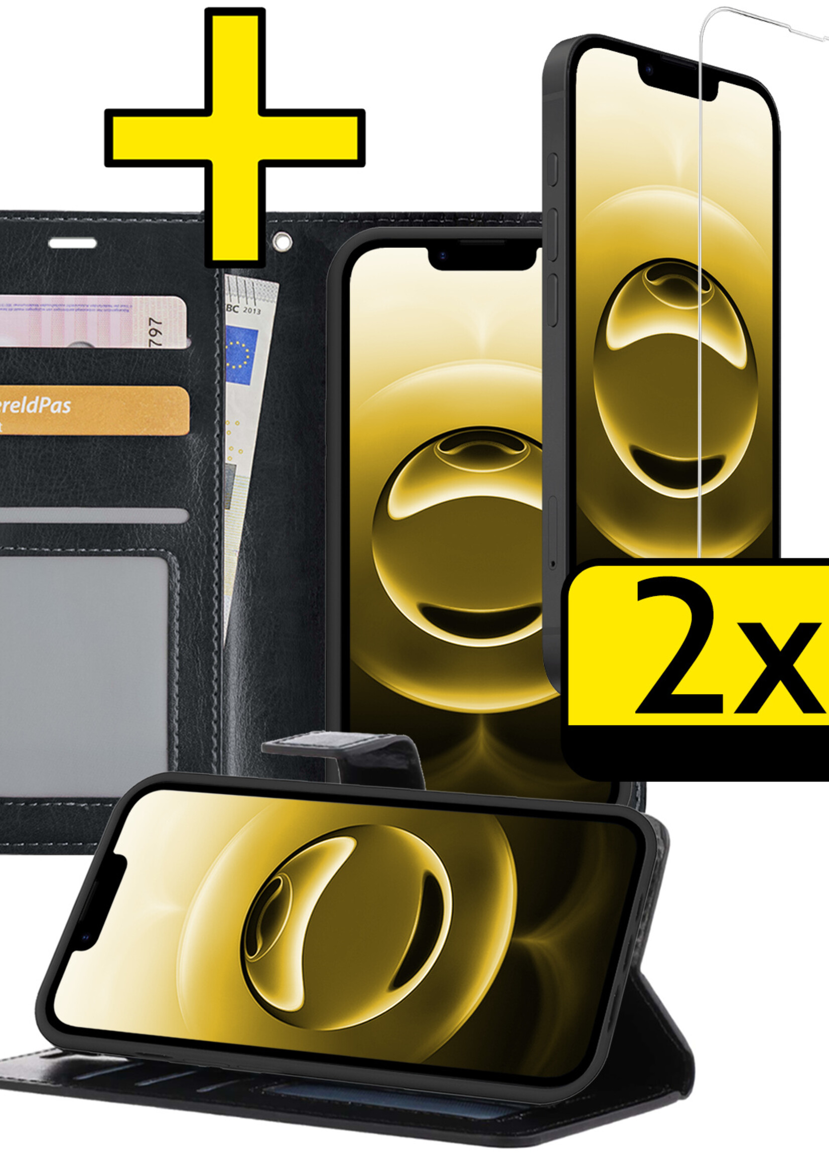 LUQ LUQ iPhone 16E Hoesje Bookcase Met 2x Screenprotector - Zwart