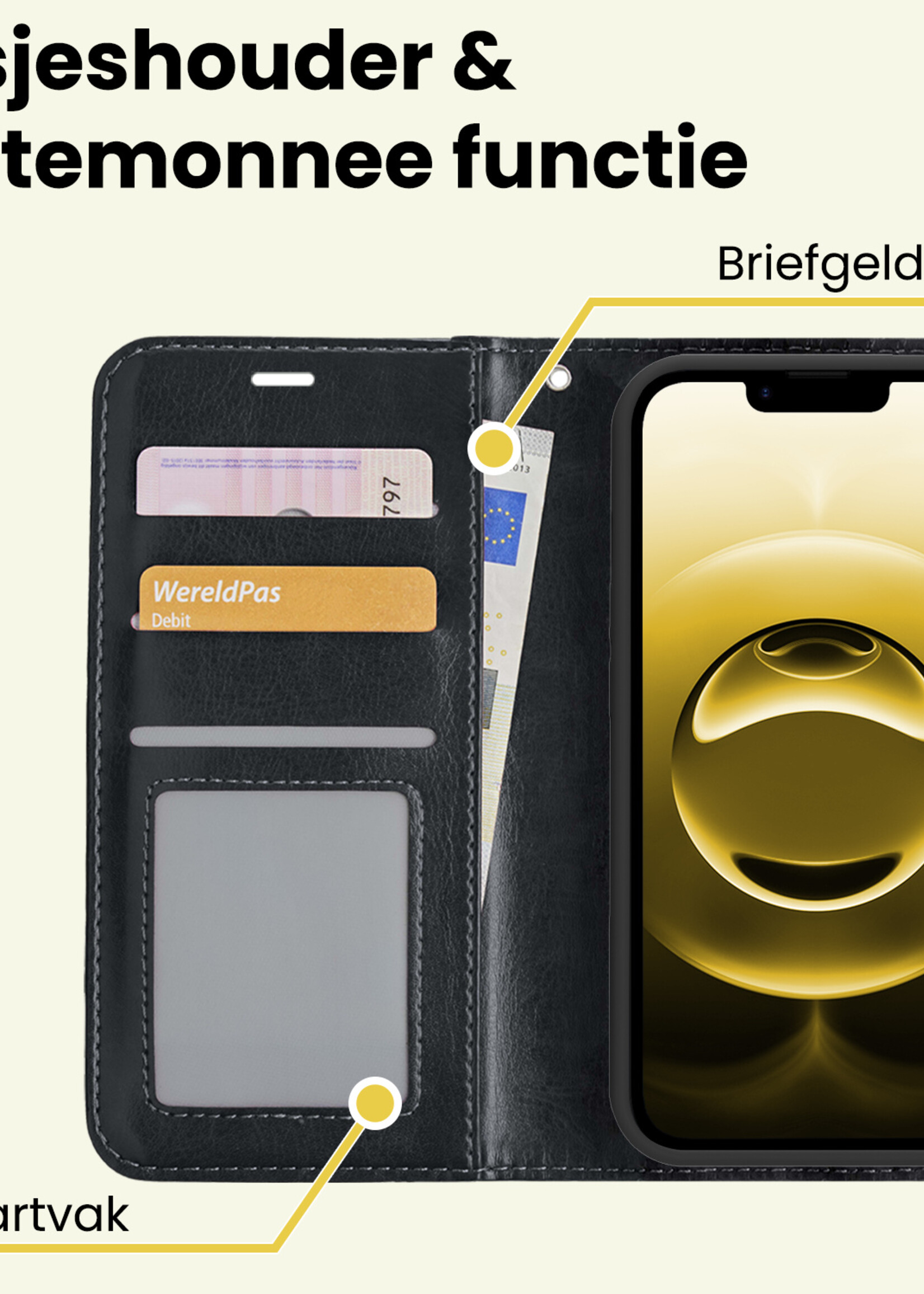 LUQ LUQ iPhone 16E Hoesje Bookcase Met 2x Screenprotector - Zwart