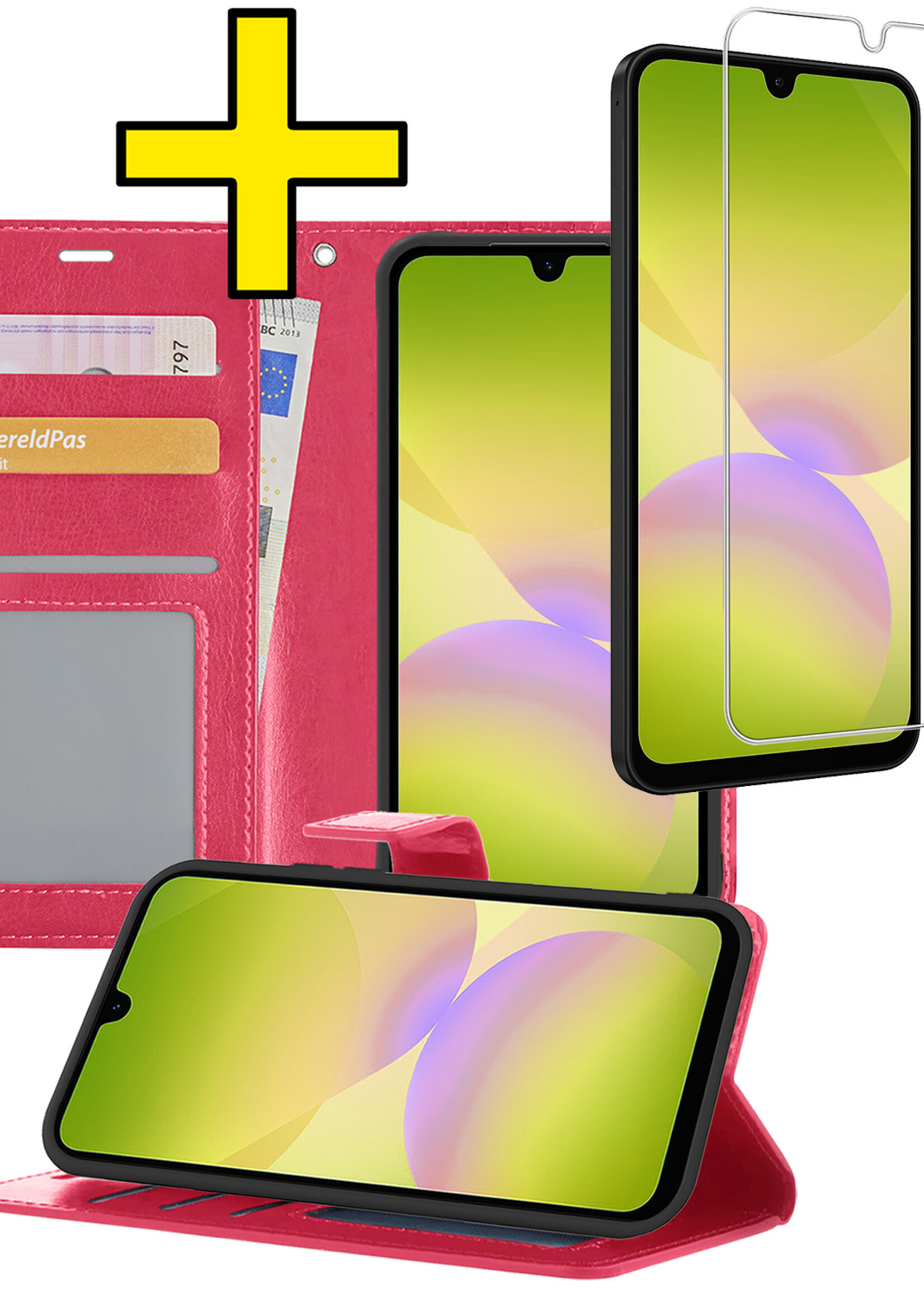 LUQ LUQ Samsung Galaxy A26 Hoesje Bookcase Met Screenprotector - Donkerroze