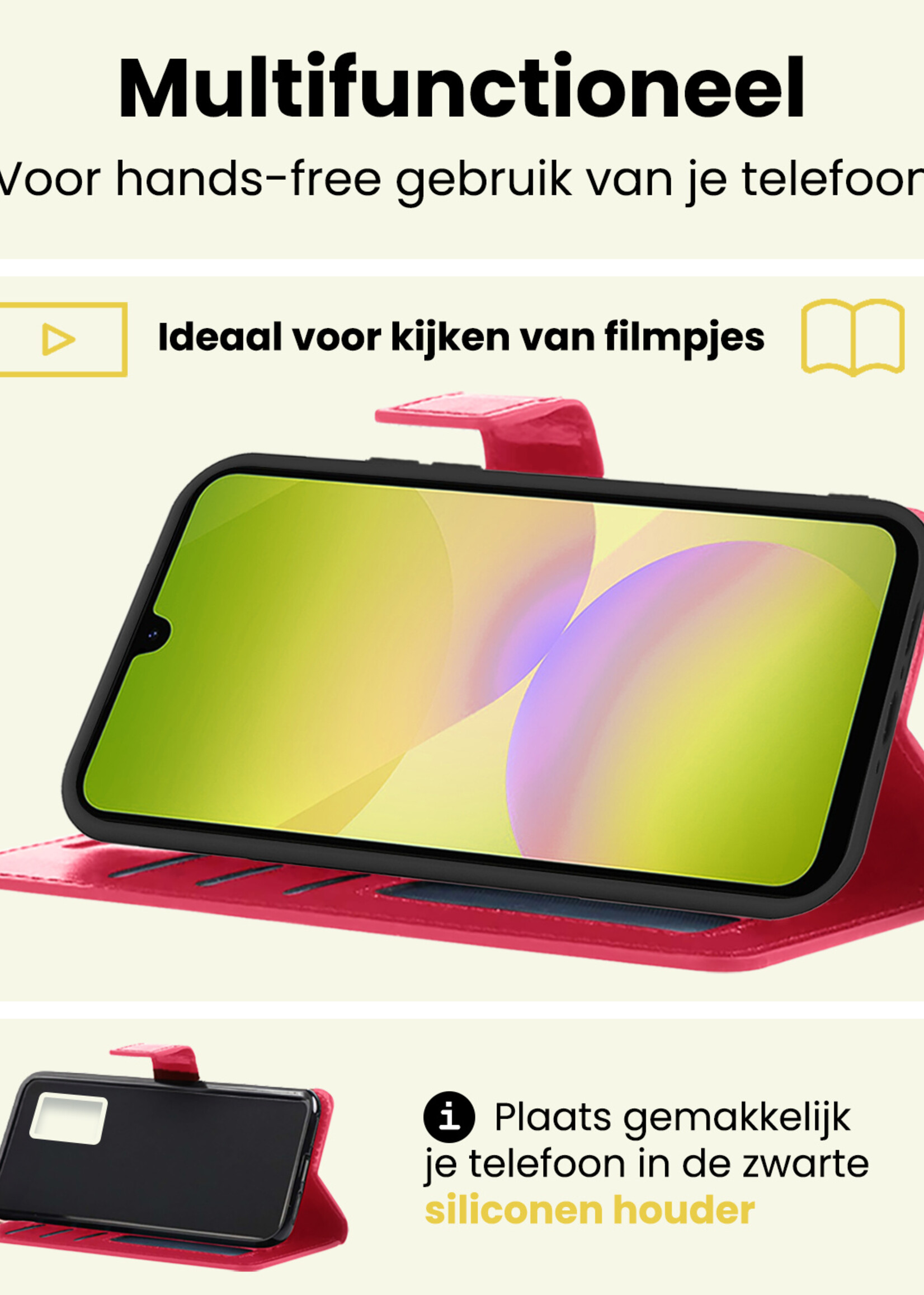 LUQ LUQ Samsung Galaxy A26 Hoesje Bookcase Met Screenprotector - Donkerroze