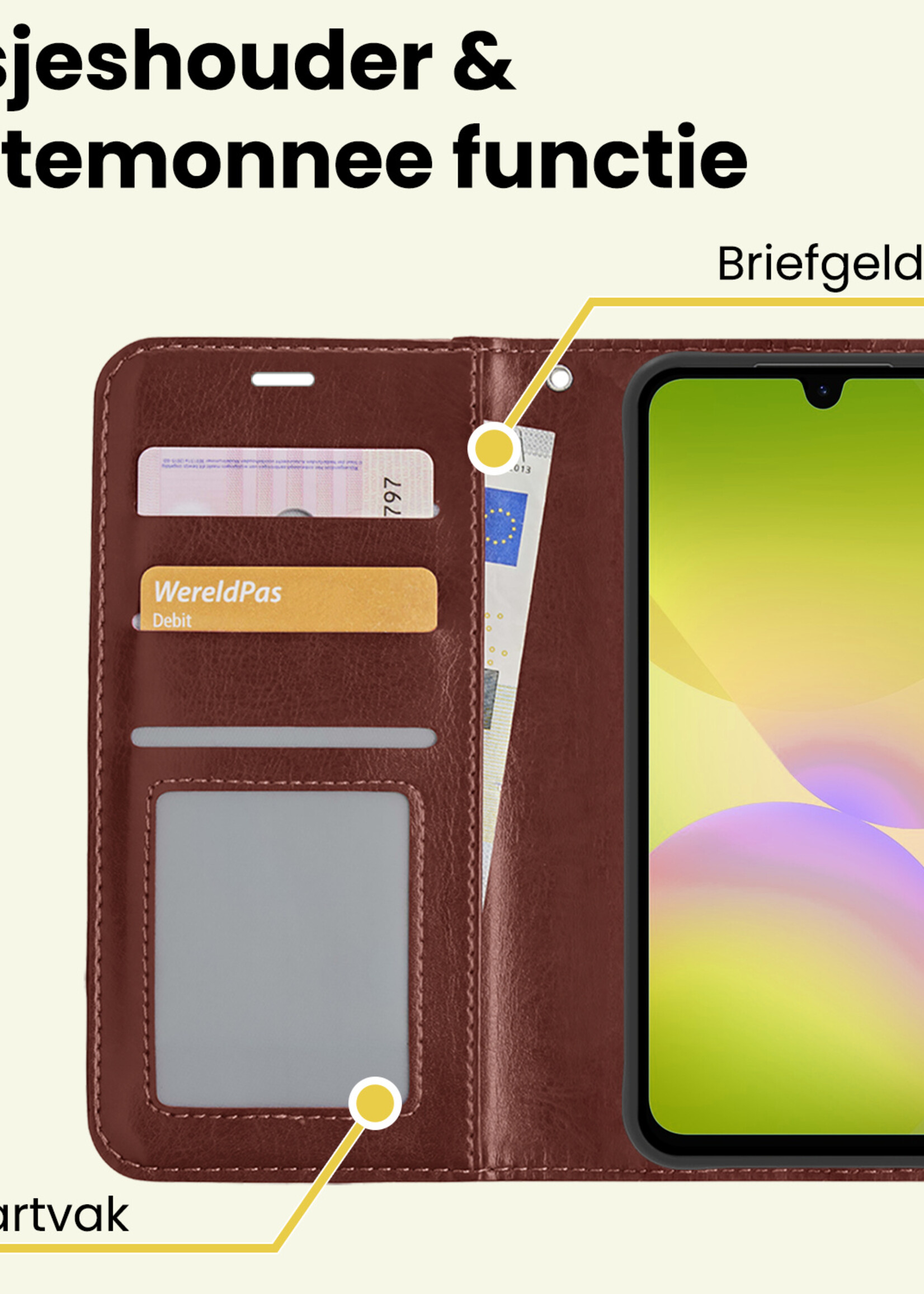 LUQ LUQ Samsung Galaxy A26 Hoesje Bookcase Met 2x Screenprotector - Bruin