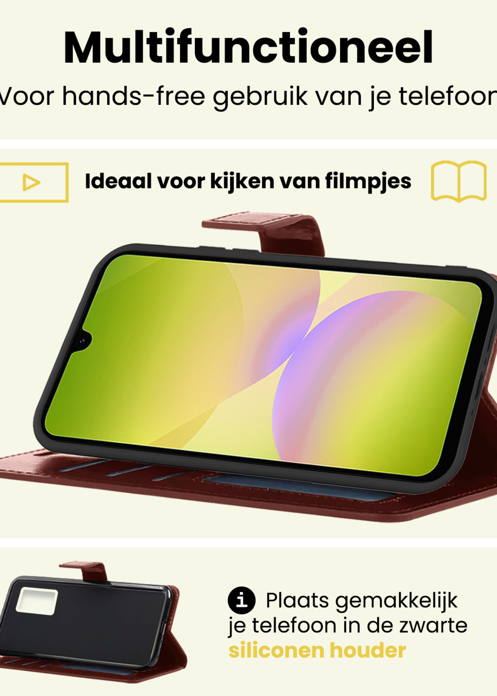 LUQ LUQ Samsung Galaxy A26 Hoesje Bookcase Met 2x Screenprotector - Bruin