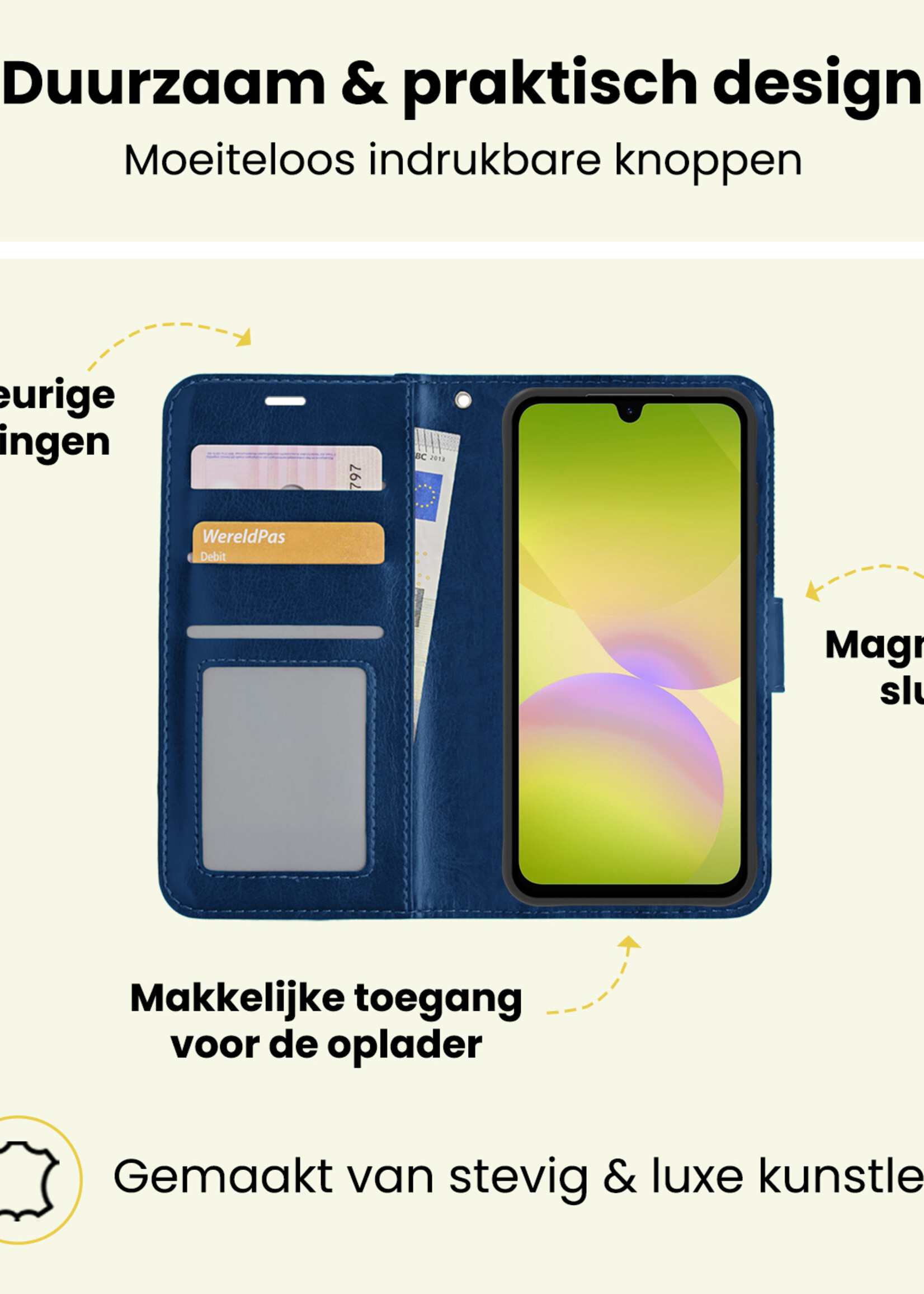 LUQ LUQ Samsung Galaxy A26 Hoesje Bookcase Met 2x Screenprotector - Donkerblauw