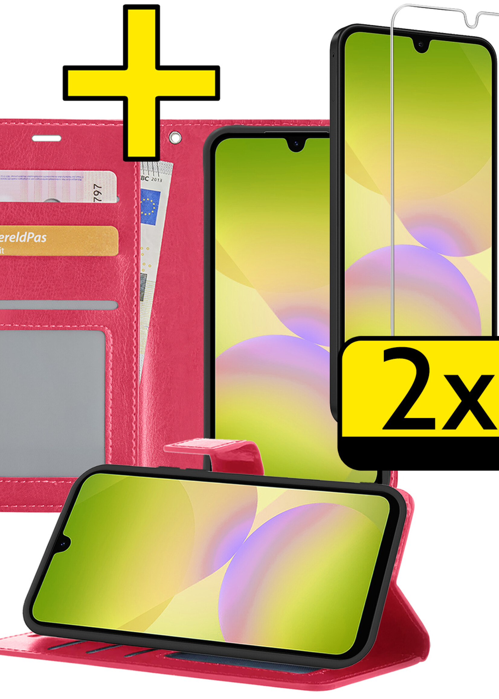 LUQ LUQ Samsung Galaxy A26 Hoesje Bookcase Met 2x Screenprotector - Donkerroze