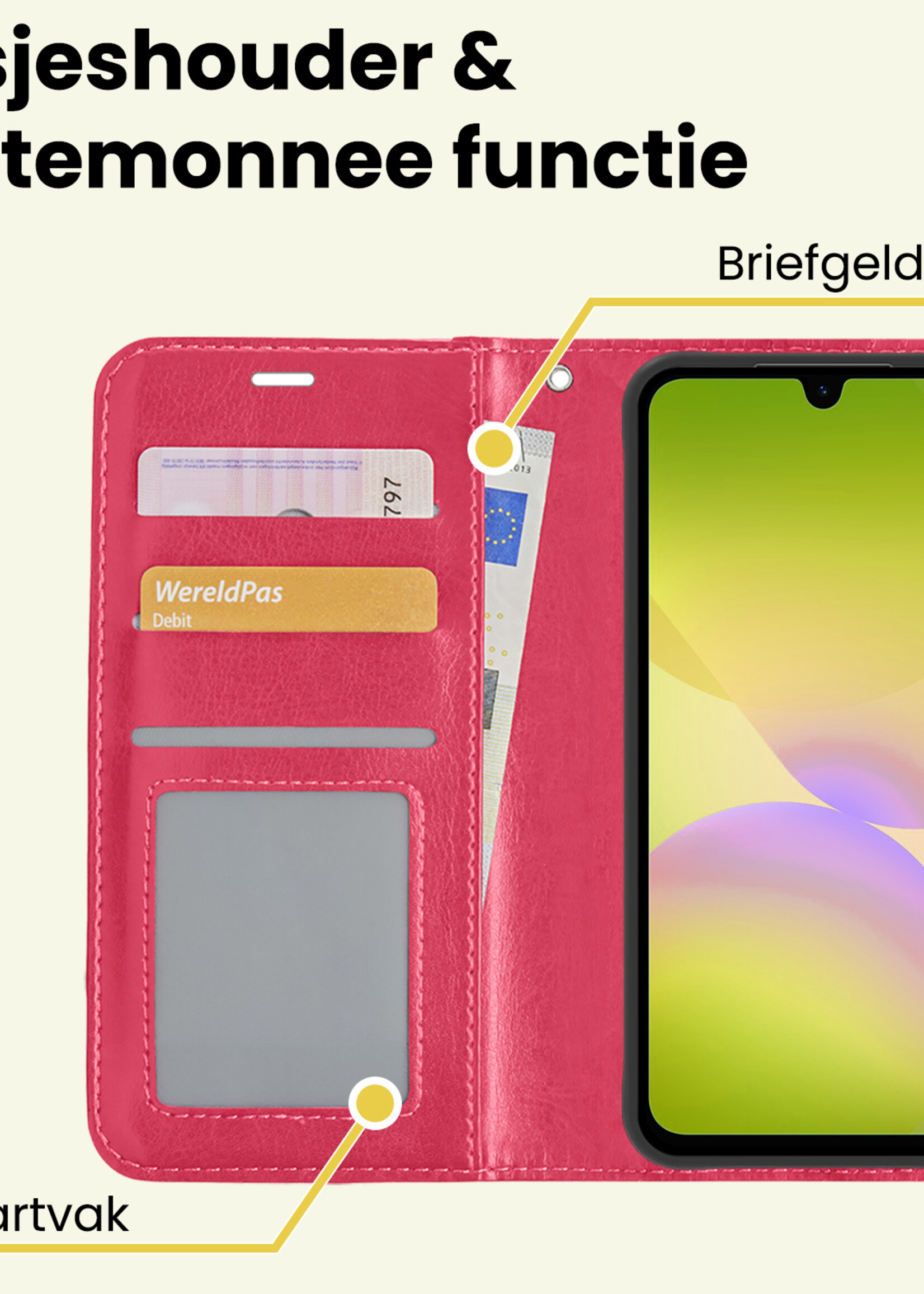 LUQ LUQ Samsung Galaxy A26 Hoesje Bookcase Met 2x Screenprotector - Donkerroze