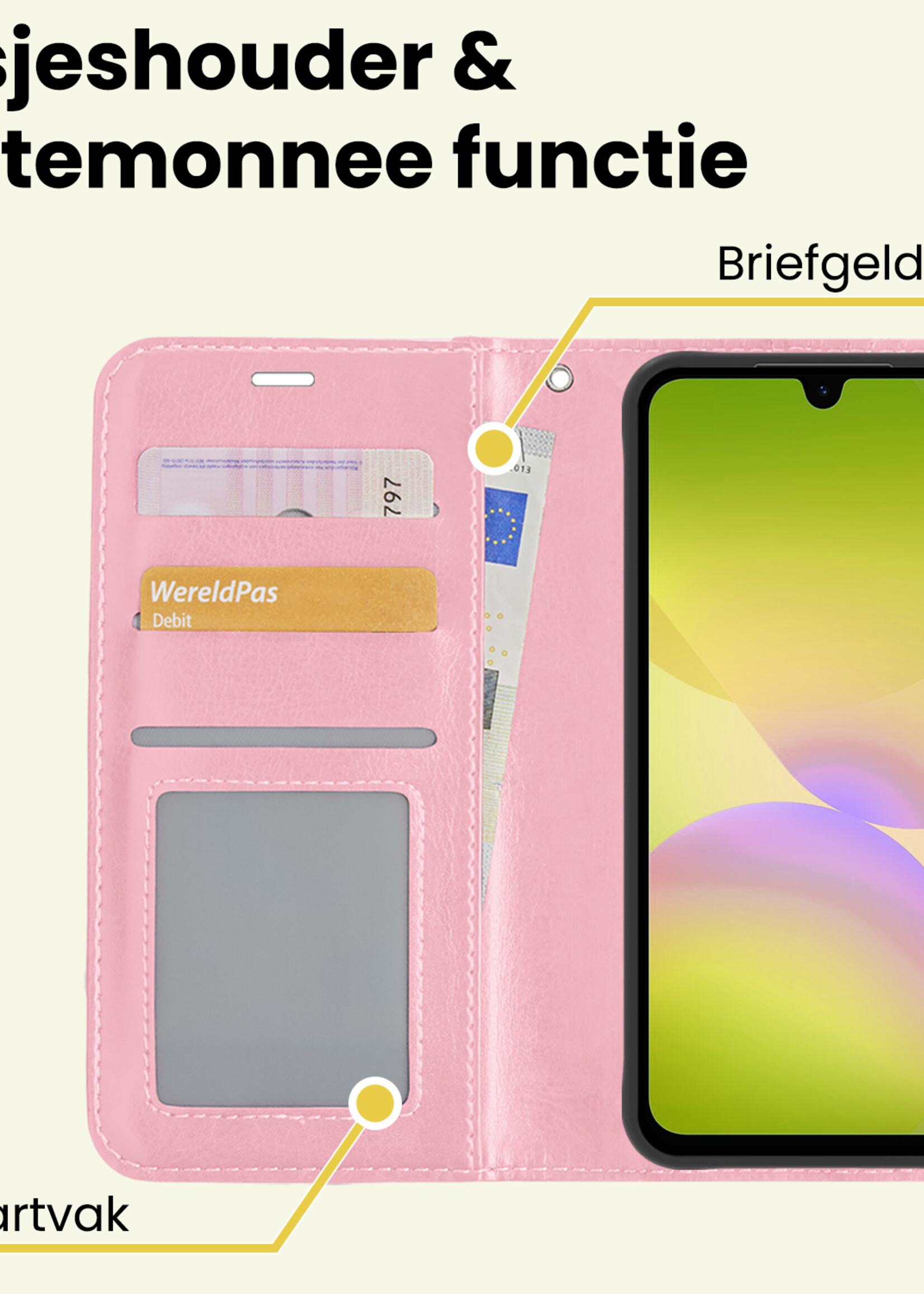 LUQ LUQ Samsung Galaxy A26 Hoesje Bookcase Met 2x Screenprotector - Lichtroze