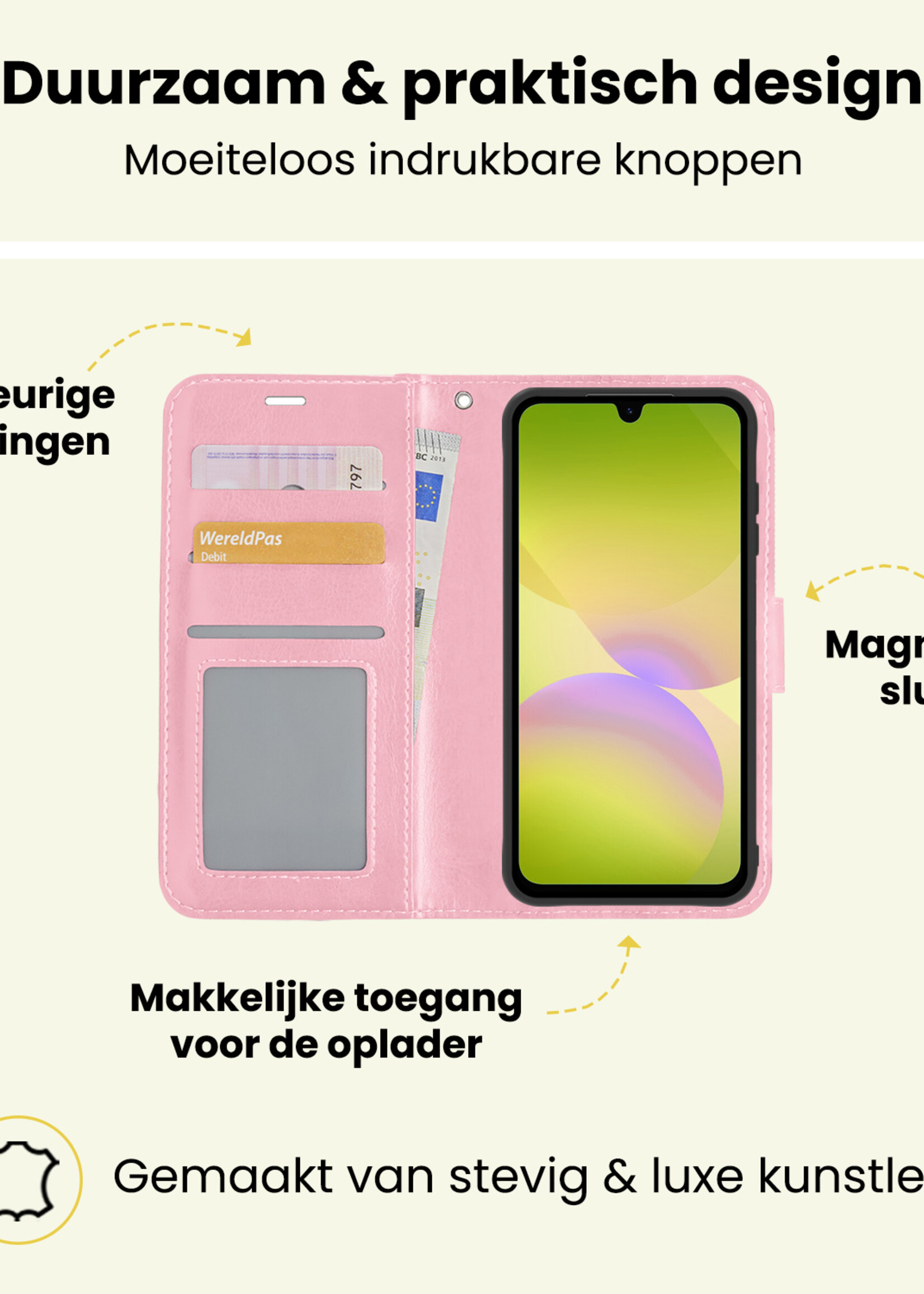 LUQ LUQ Samsung Galaxy A26 Hoesje Bookcase Met 2x Screenprotector - Lichtroze