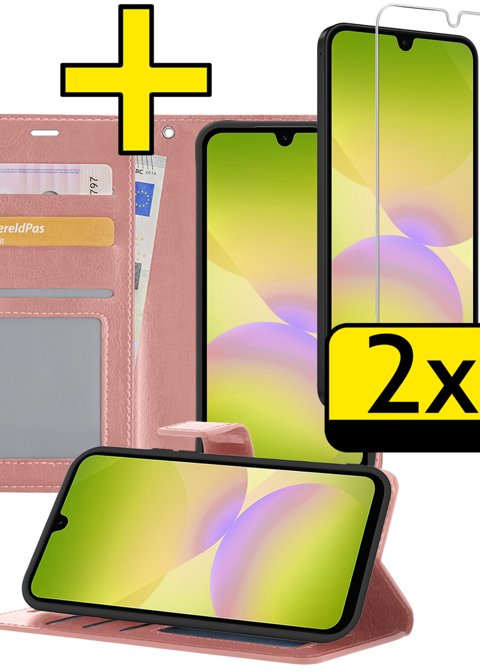 LUQ LUQ Samsung Galaxy A26 Hoesje Bookcase Met 2x Screenprotector - Rose Goud