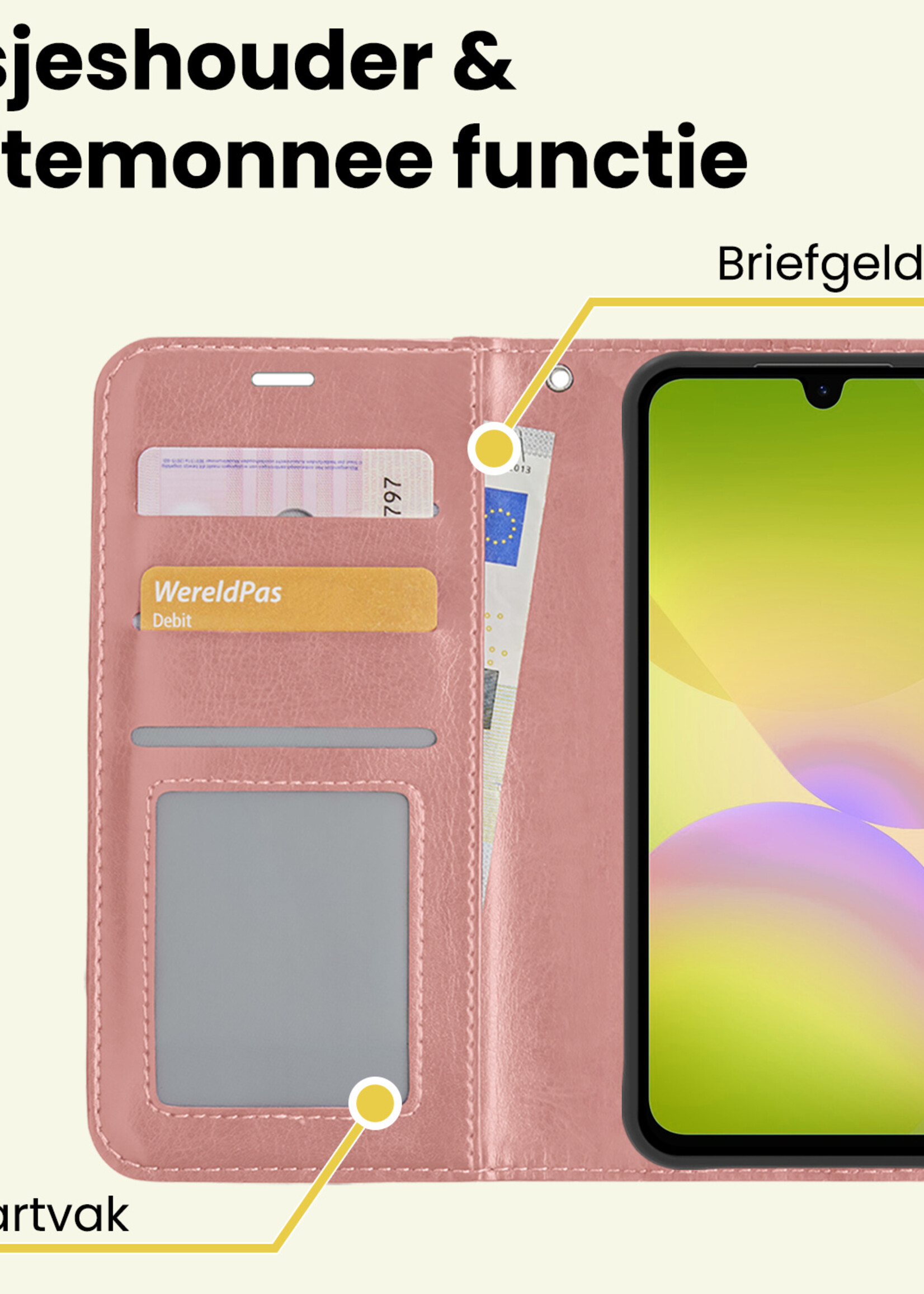 LUQ LUQ Samsung Galaxy A26 Hoesje Bookcase Met 2x Screenprotector - Rose Goud