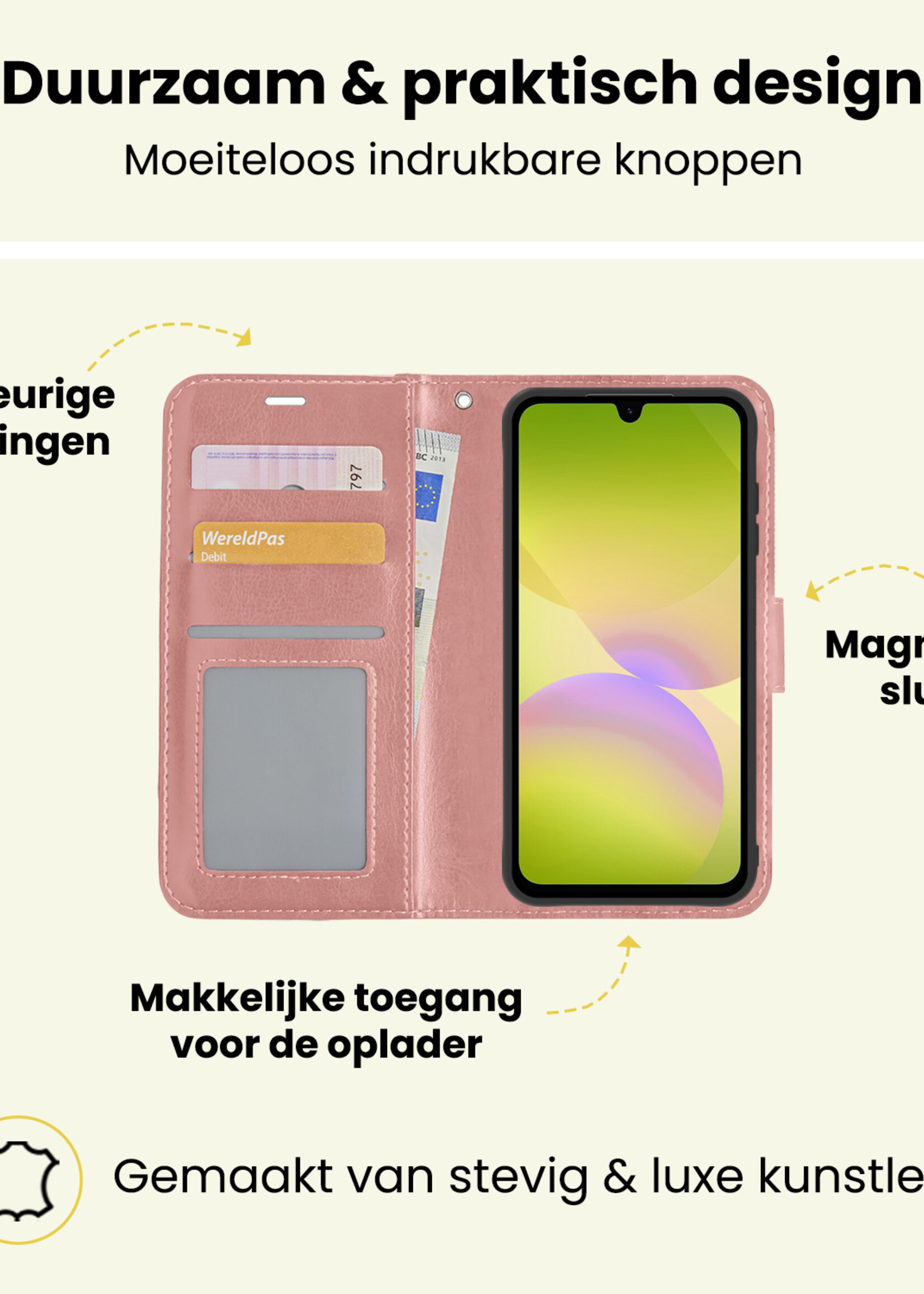 LUQ LUQ Samsung Galaxy A26 Hoesje Bookcase Met 2x Screenprotector - Rose Goud
