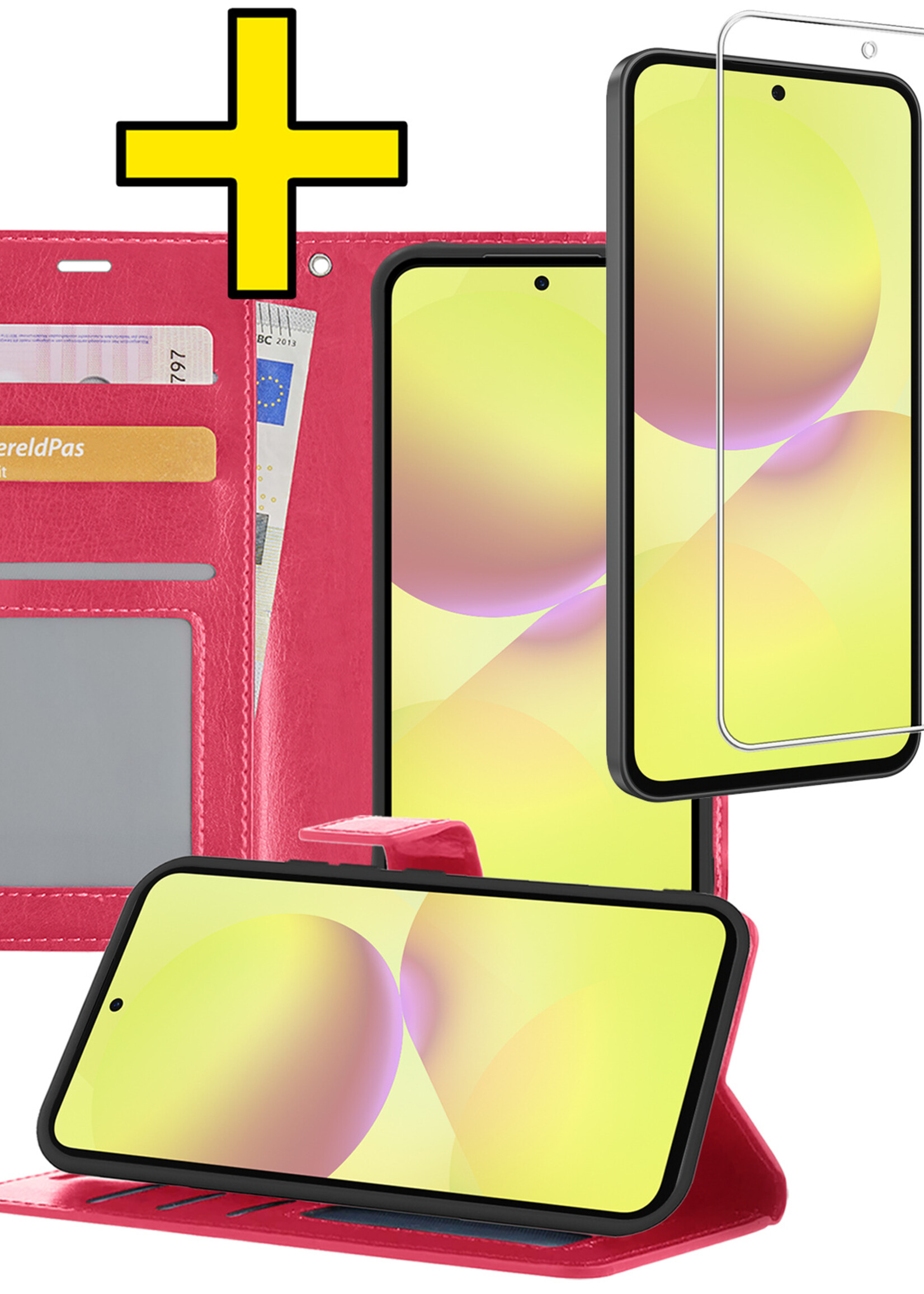 LUQ LUQ Samsung Galaxy A36 Hoesje Bookcase Met Screenprotector - Donkerroze