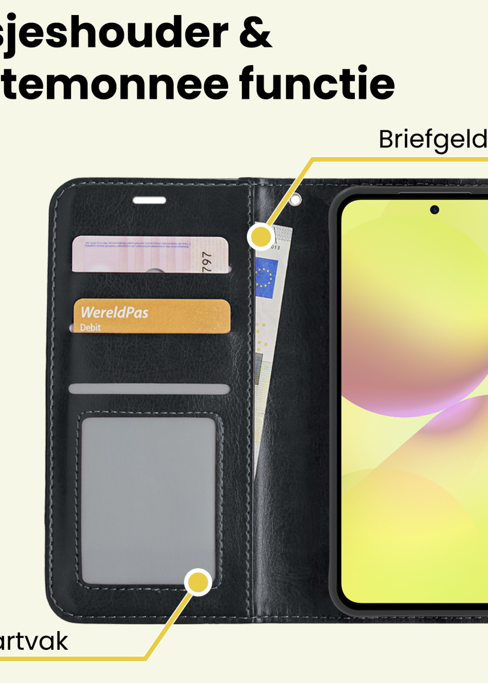 LUQ LUQ Samsung Galaxy A36 Hoesje Bookcase Met Screenprotector - Zwart