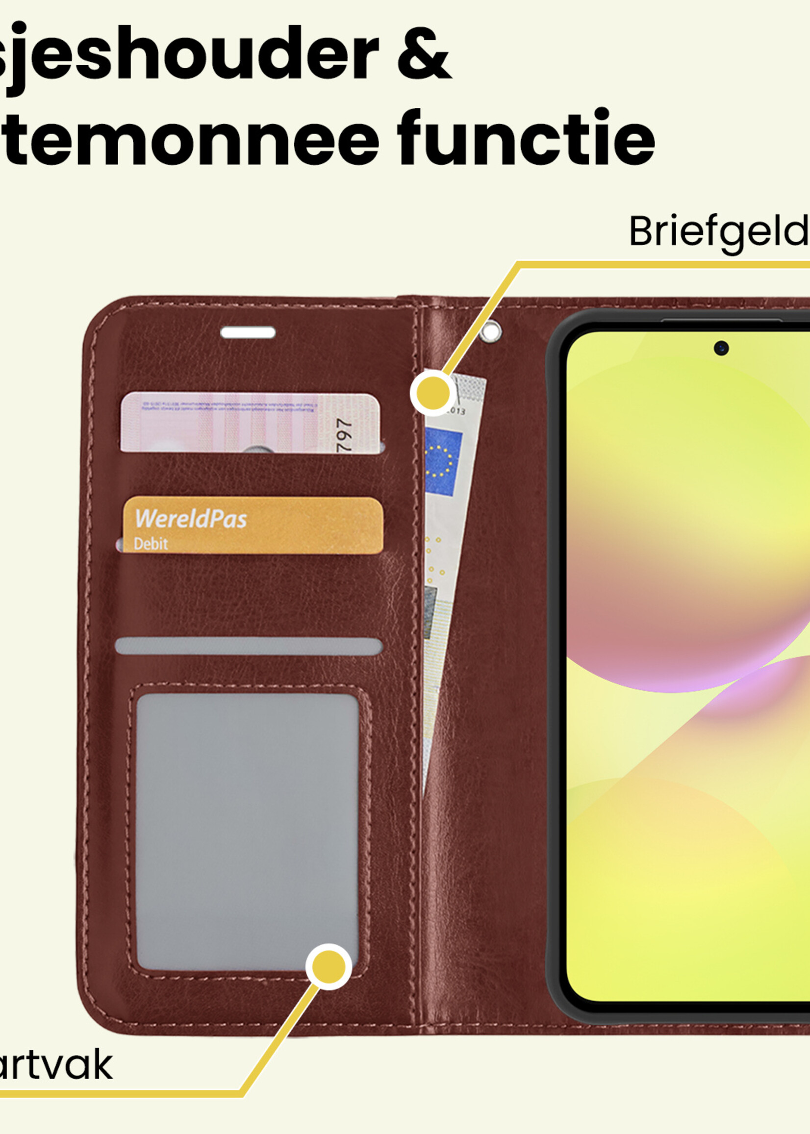 LUQ LUQ Samsung Galaxy A36 Hoesje Bookcase Met 2x Screenprotector - Bruin