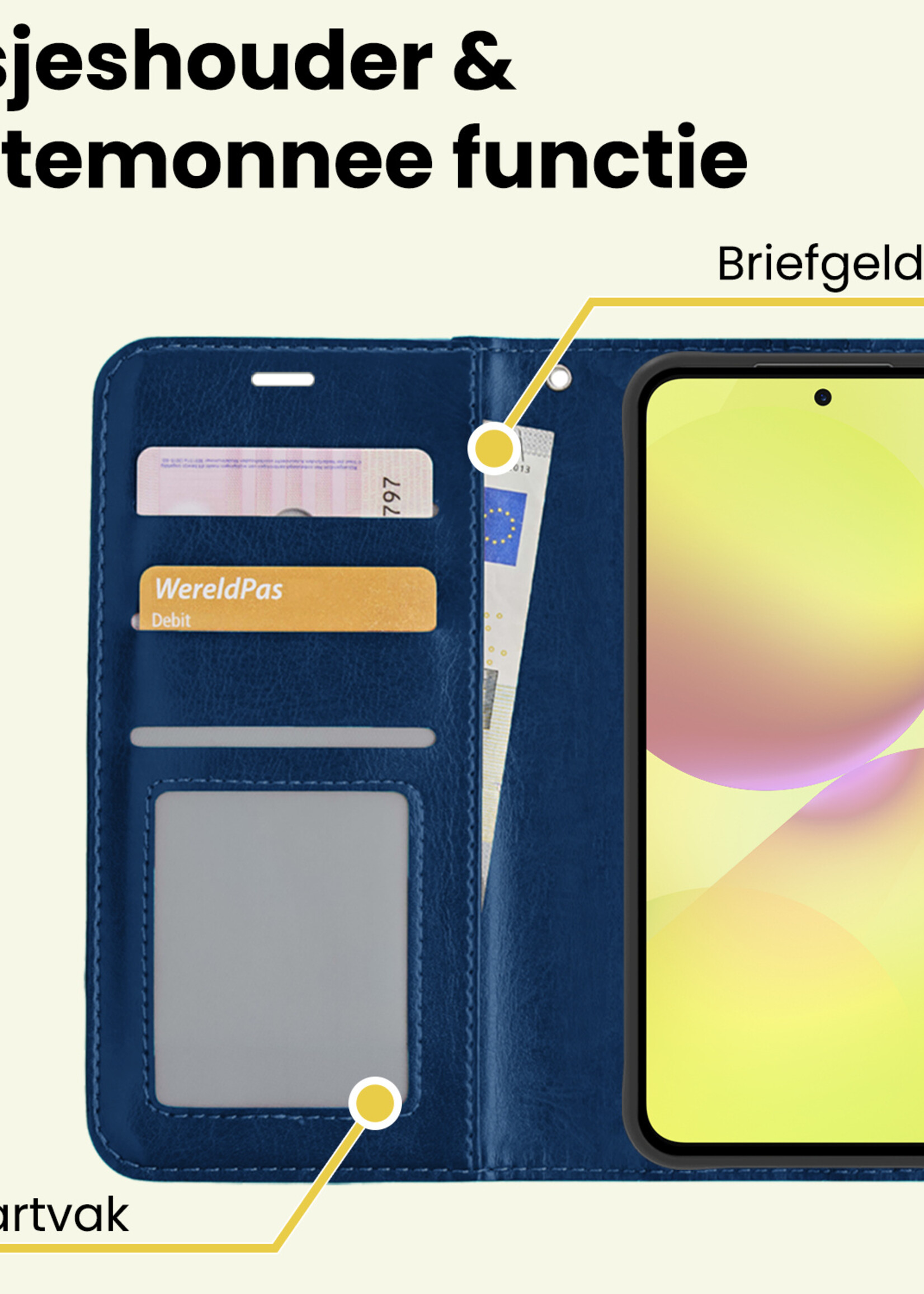 LUQ LUQ Samsung Galaxy A36 Hoesje Bookcase Met 2x Screenprotector - Donkerblauw