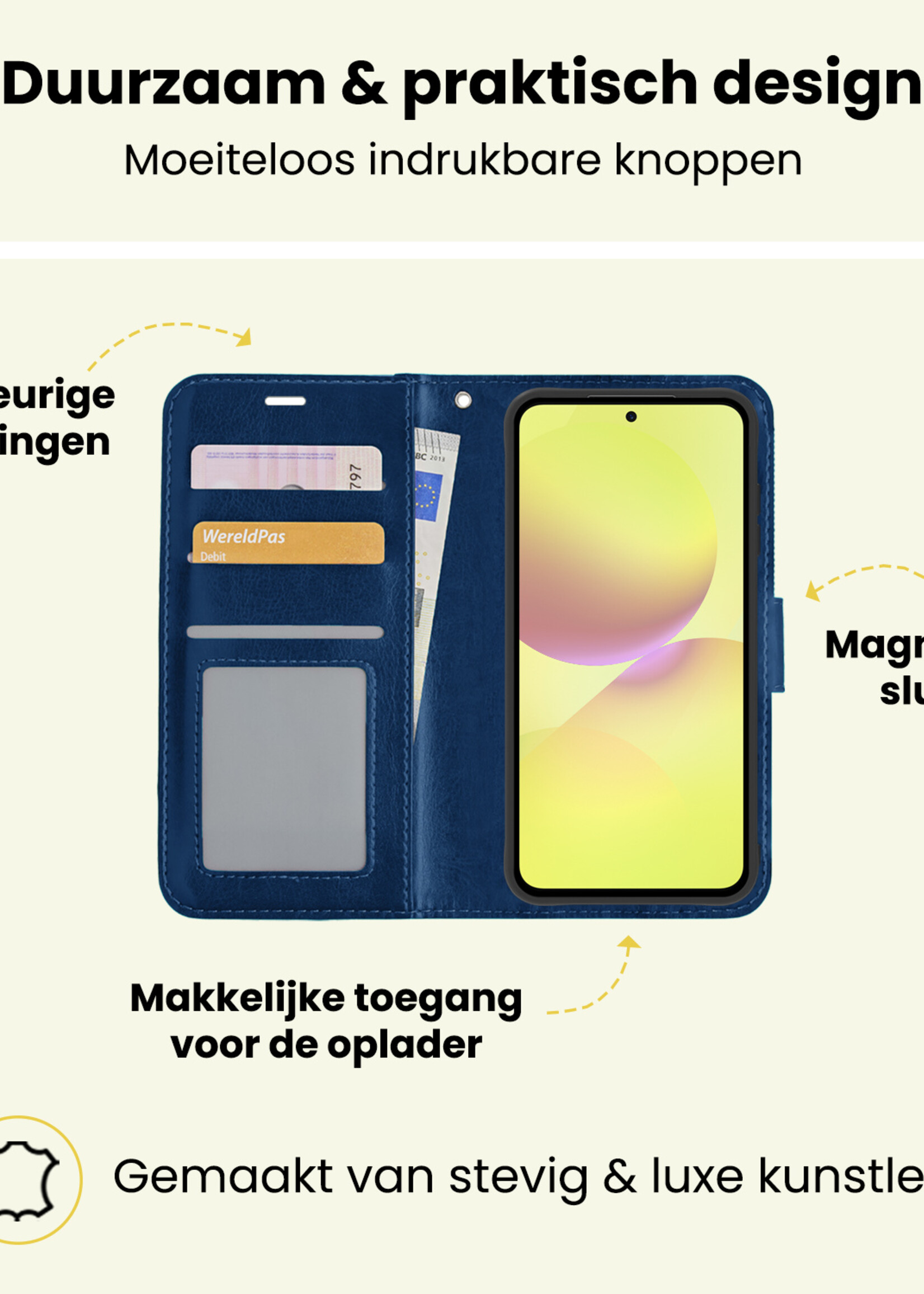 LUQ LUQ Samsung Galaxy A36 Hoesje Bookcase Met 2x Screenprotector - Donkerblauw
