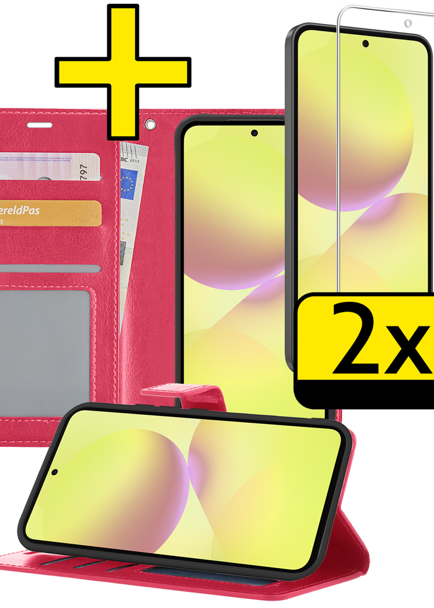 LUQ LUQ Samsung Galaxy A36 Hoesje Bookcase Met 2x Screenprotector - Donkerroze