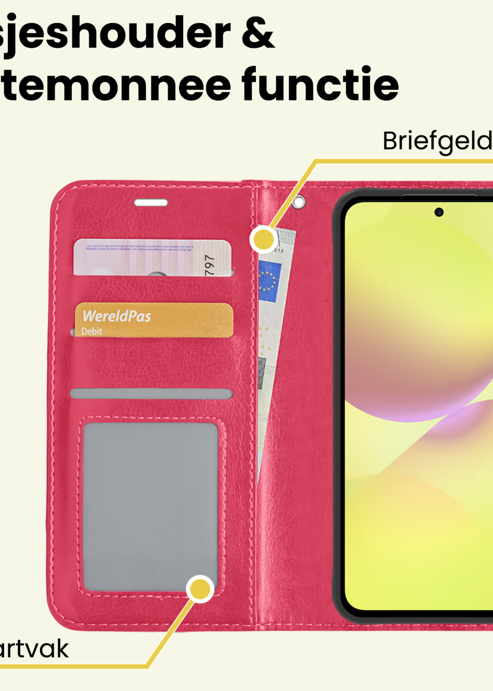 LUQ LUQ Samsung Galaxy A36 Hoesje Bookcase Met 2x Screenprotector - Donkerroze