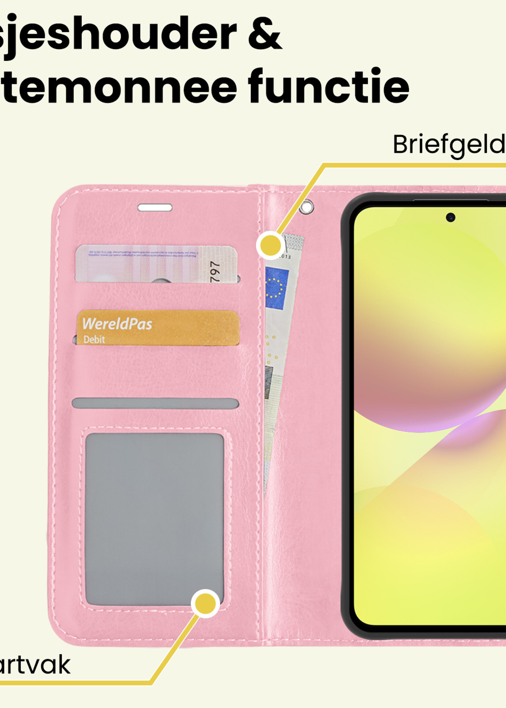 LUQ LUQ Samsung Galaxy A36 Hoesje Bookcase Met 2x Screenprotector - Lichtroze