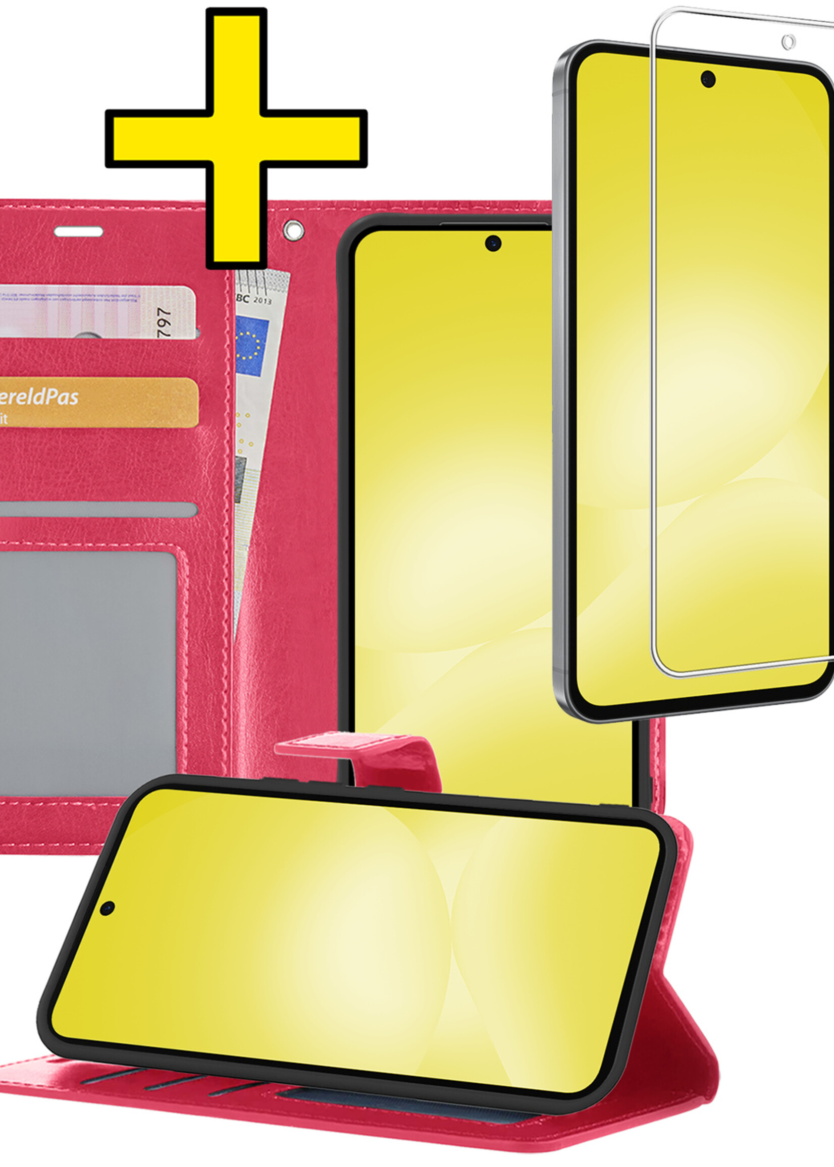 LUQ LUQ Samsung Galaxy A56 Hoesje Bookcase Met Screenprotector - Donkerroze