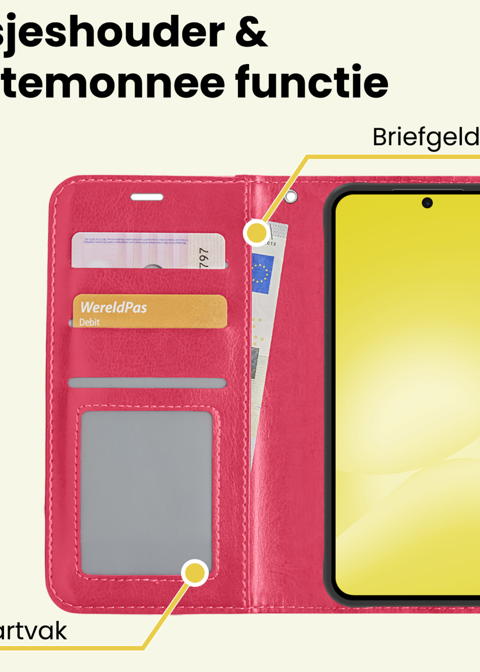 LUQ LUQ Samsung Galaxy A56 Hoesje Bookcase Met Screenprotector - Donkerroze