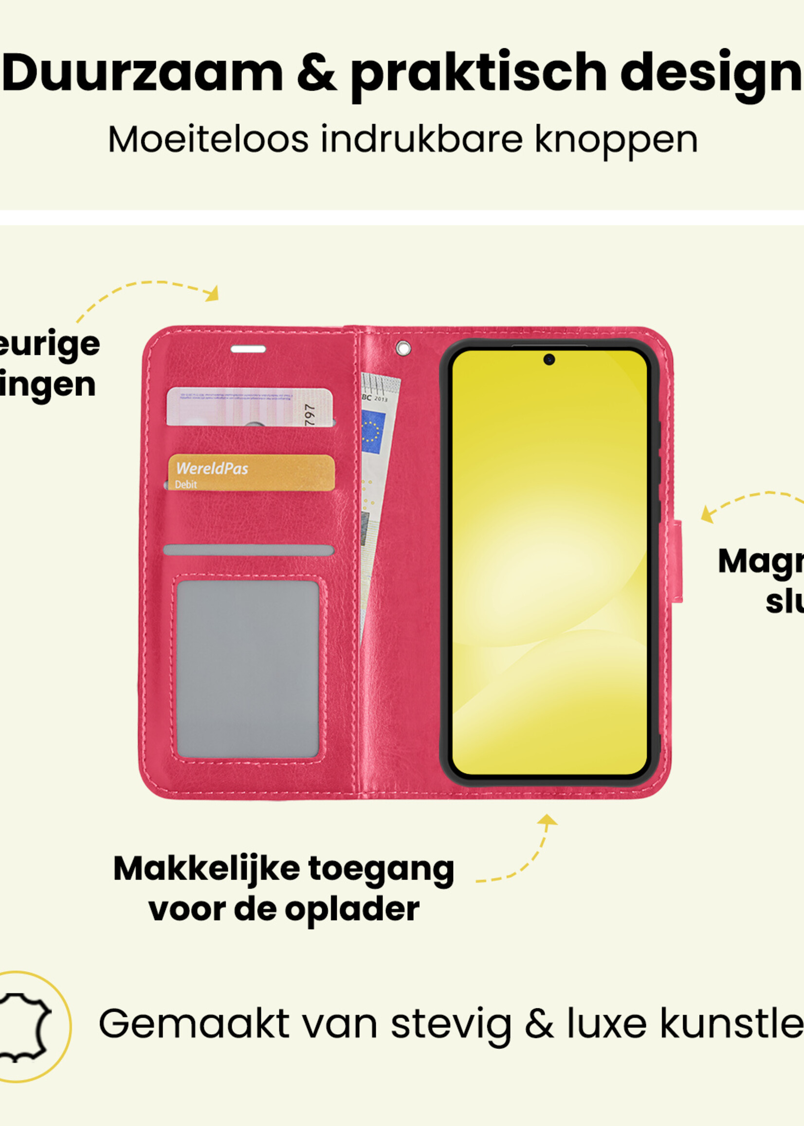 LUQ LUQ Samsung Galaxy A56 Hoesje Bookcase Met Screenprotector - Donkerroze