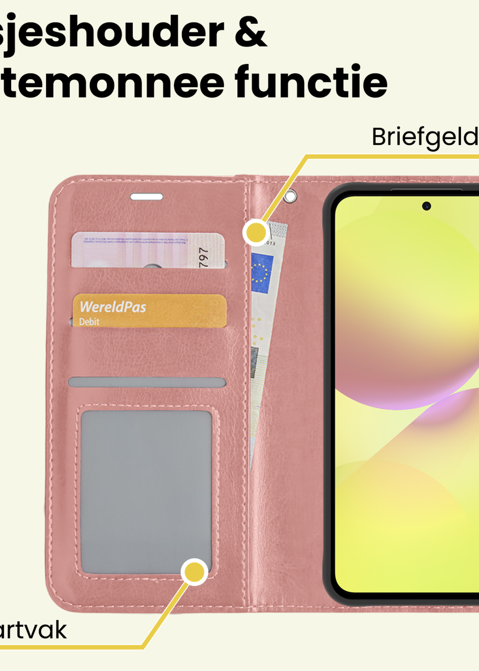 LUQ LUQ Samsung Galaxy A36 Hoesje Bookcase Met Screenprotector - Rose Goud