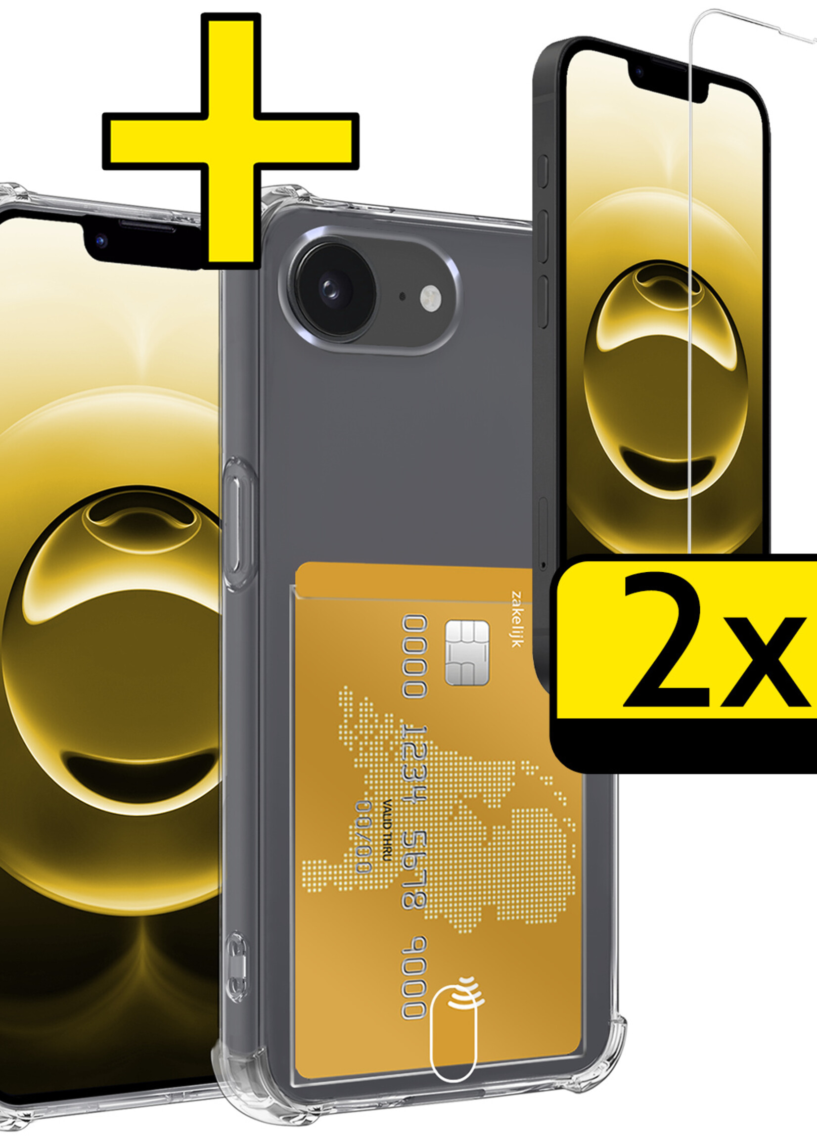 LUQ LUQ iPhone 16E Hoesje Pashouder Met 2x Screenprotector