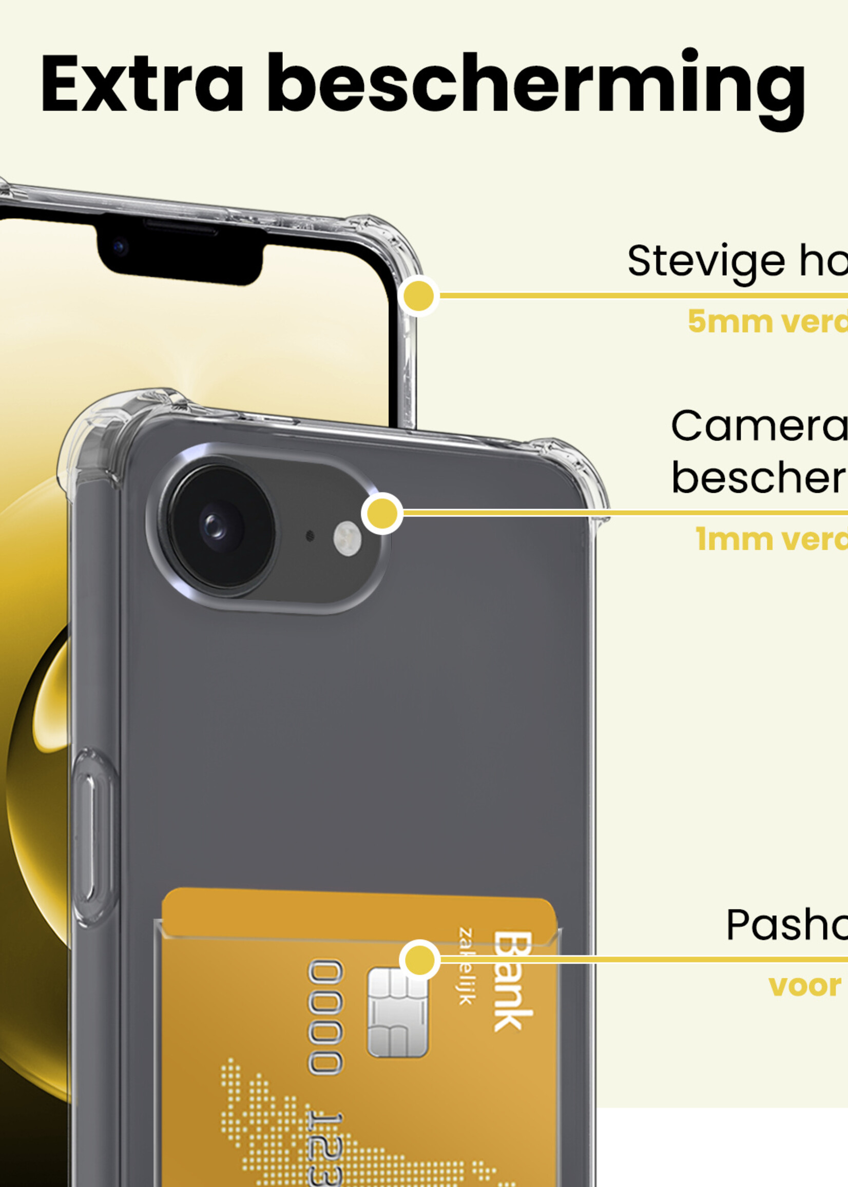 LUQ LUQ iPhone 16E Hoesje Pashouder Met 2x Screenprotector