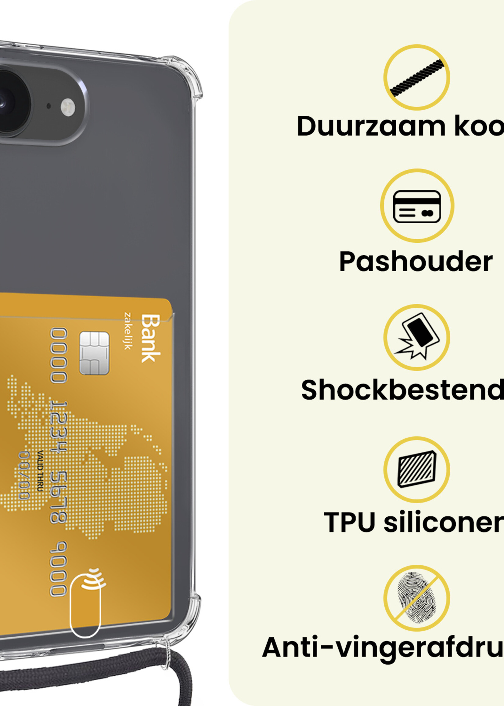 LUQ LUQ iPhone 16E Hoesje Pashouder met Koord - 2 PACK