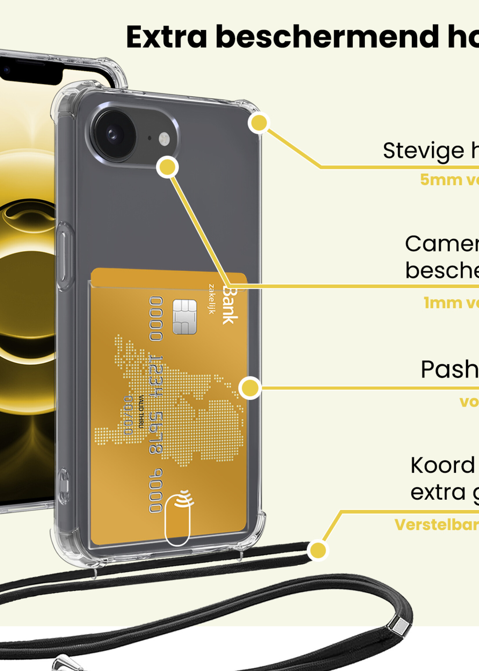 LUQ LUQ iPhone 16E Hoesje Pashouder met Koord - 2 PACK