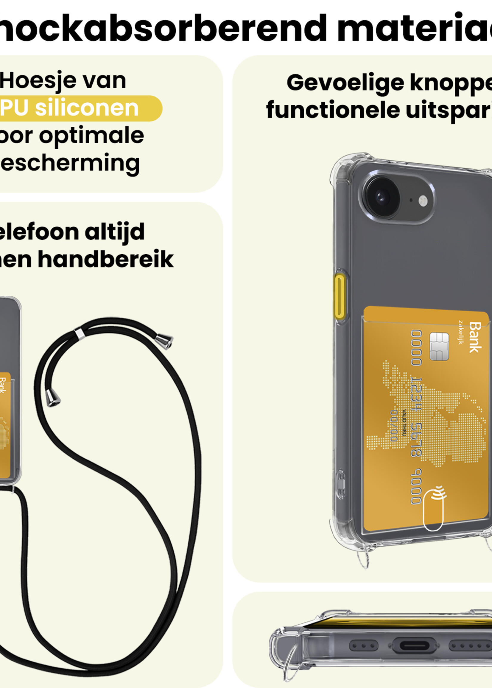 LUQ LUQ iPhone 16E Hoesje Pashouder met Koord - 2 PACK