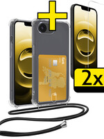 LUQ LUQ iPhone 16E Hoesje Pashouder met Koord Met 2x Screenprotector