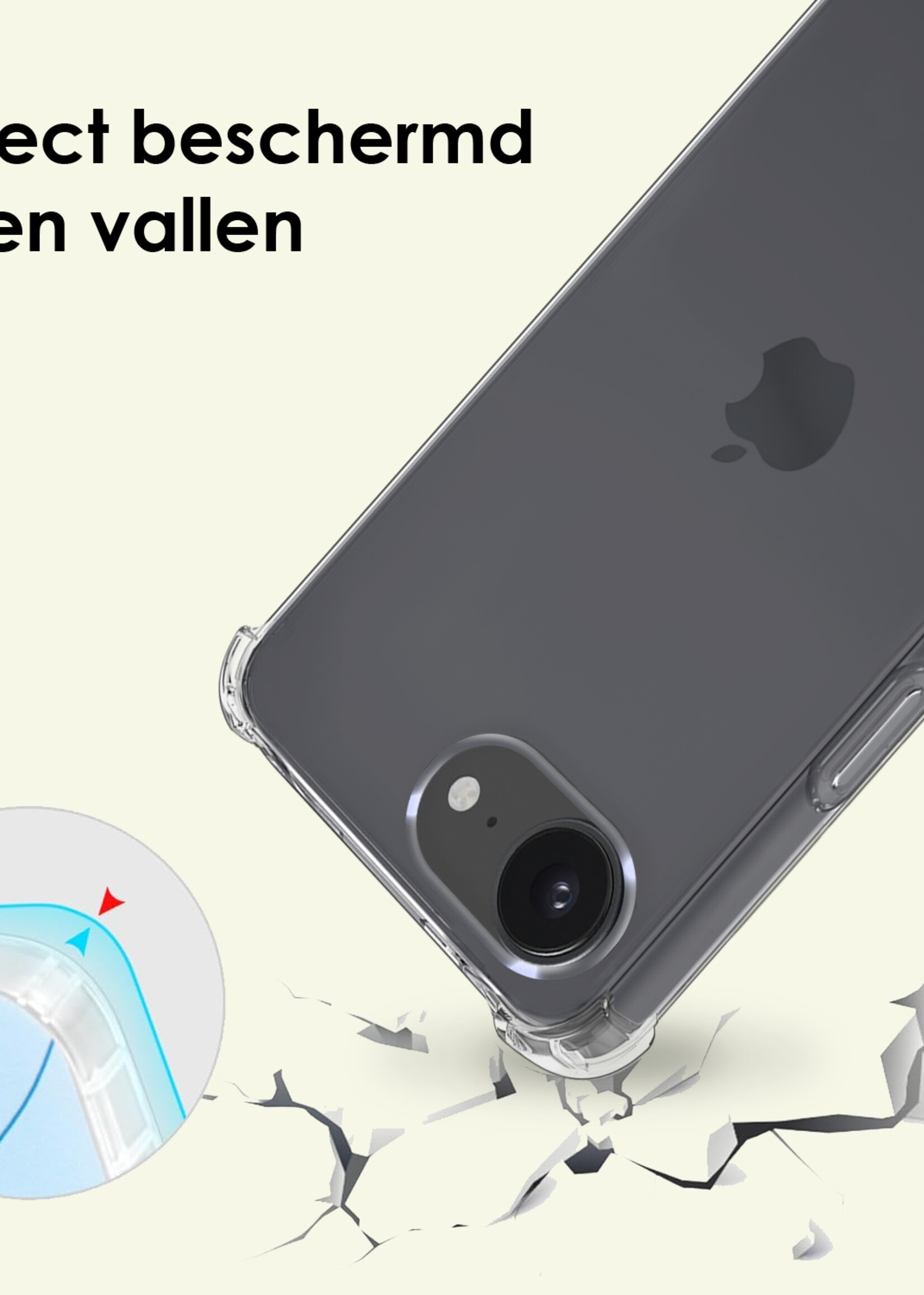 LUQ LUQ iPhone 16E Hoesje Transparant Shockproof Met Zwart Koord