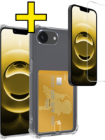 LUQ LUQ iPhone 16E Hoesje Pashouder met Koord Met Screenprotector